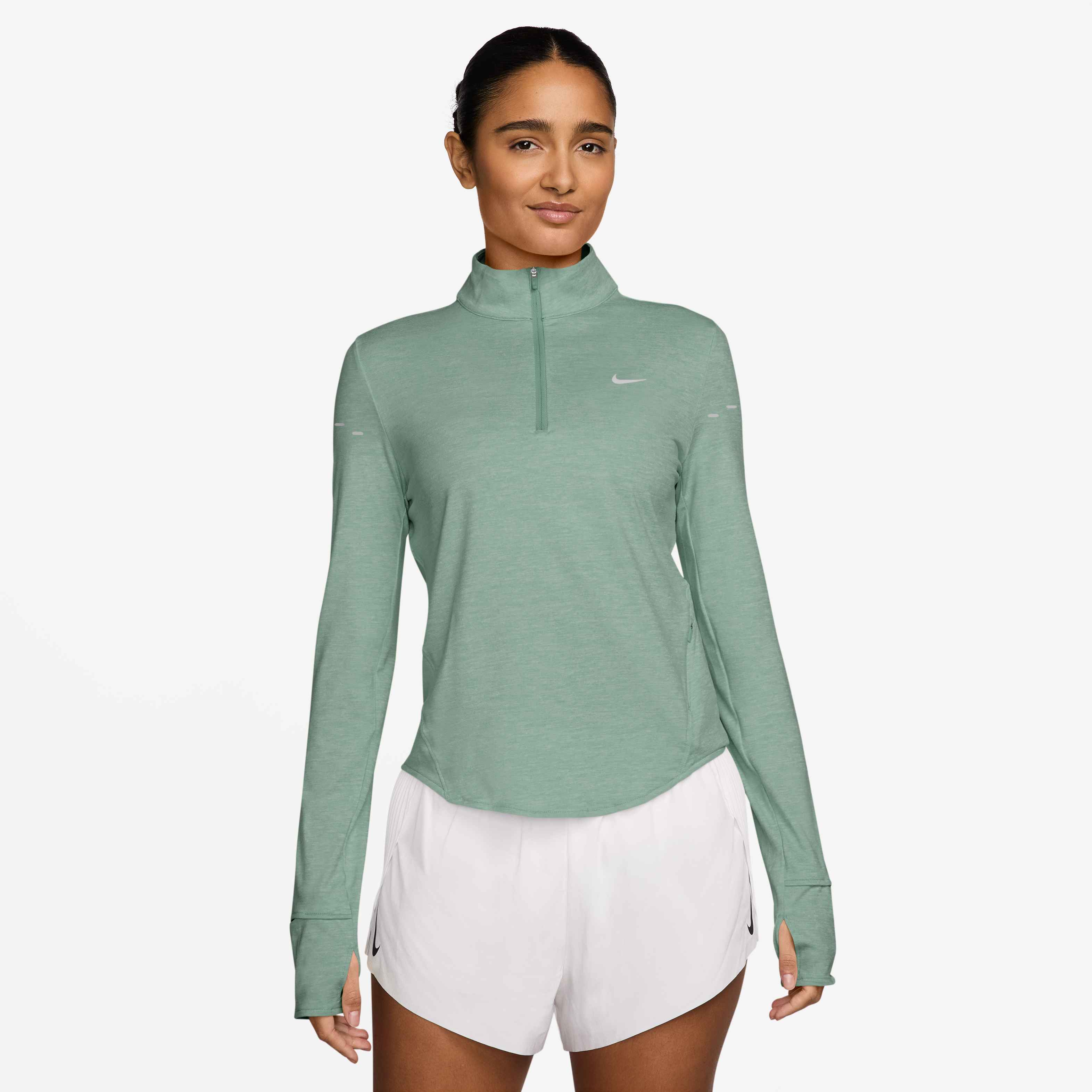 Nike Women's Swift Dri-FIT UV 1/4-Zip Running Top in Steam/Reflective Silv