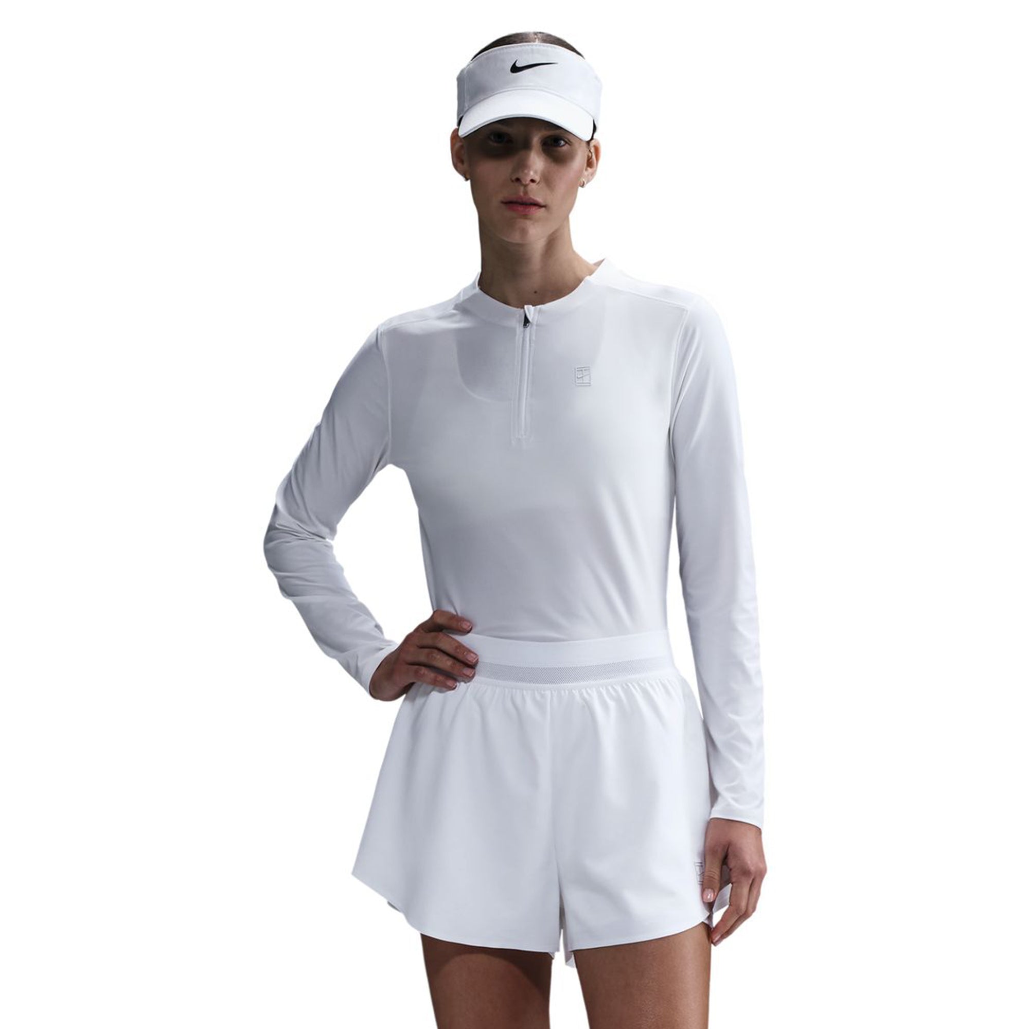 Nike Women's Court Advantage Dri-FIT-Mid Layer Tennis Top in White/White