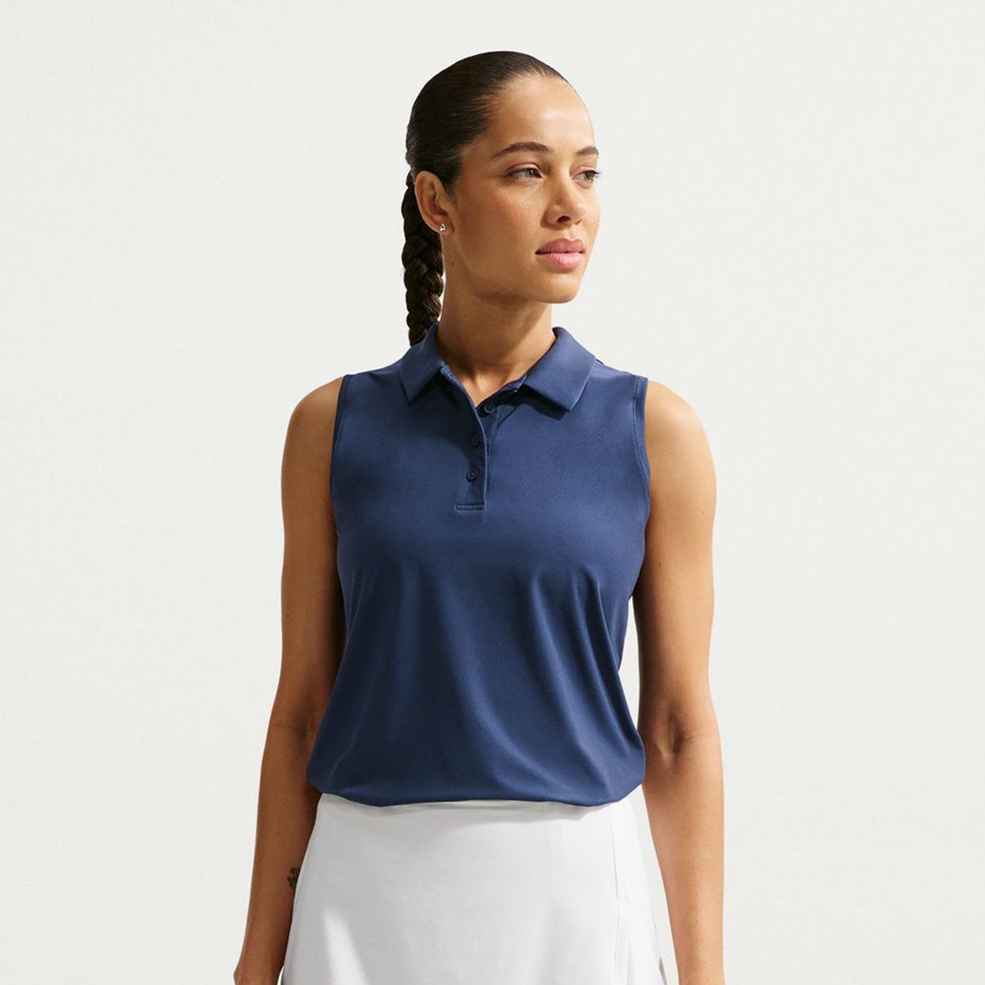 Nike Women's Victory Dri-FIT Sleeveless Polo in Midnight Navy/White