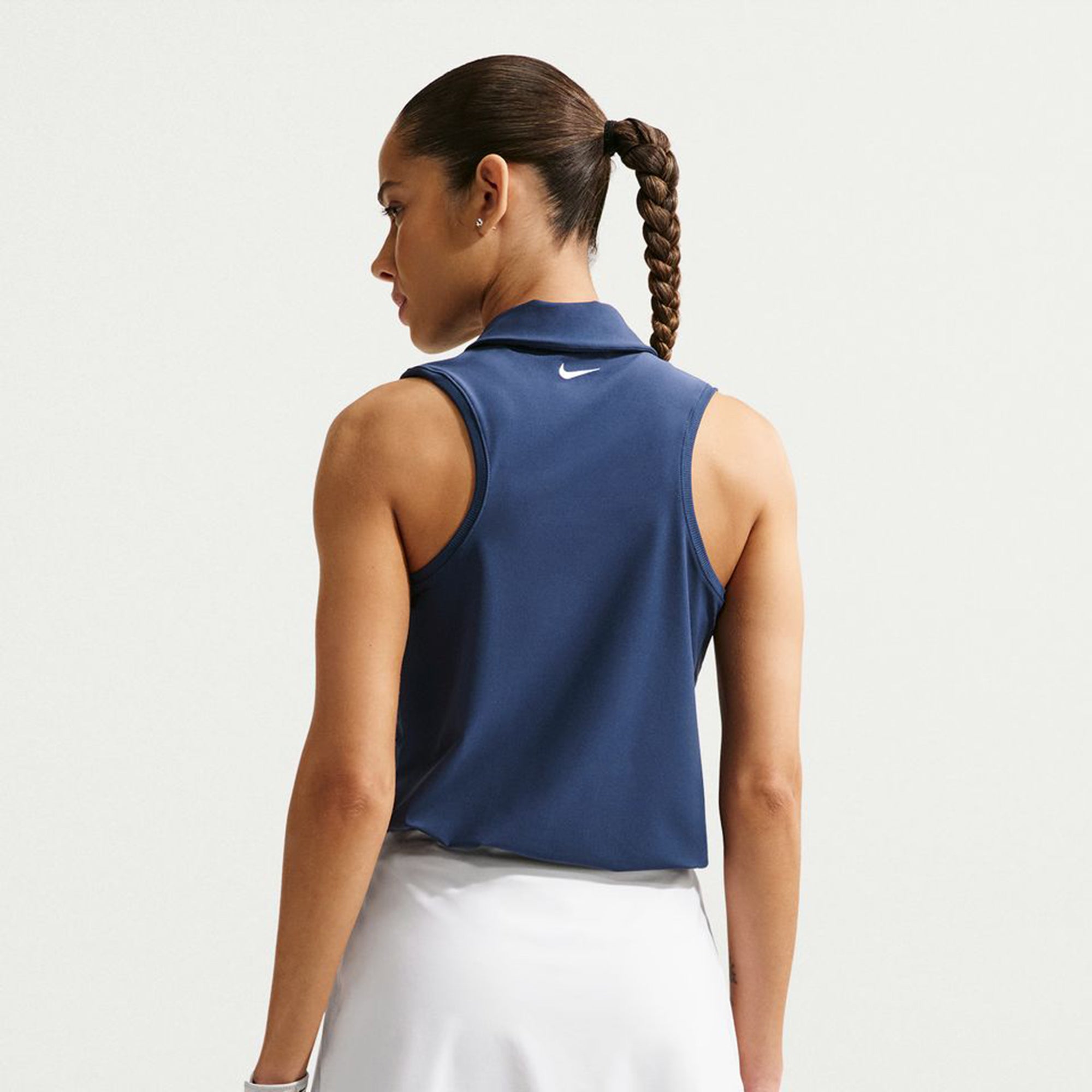 Nike Women's Victory Dri-FIT Sleeveless Polo in Midnight Navy/White