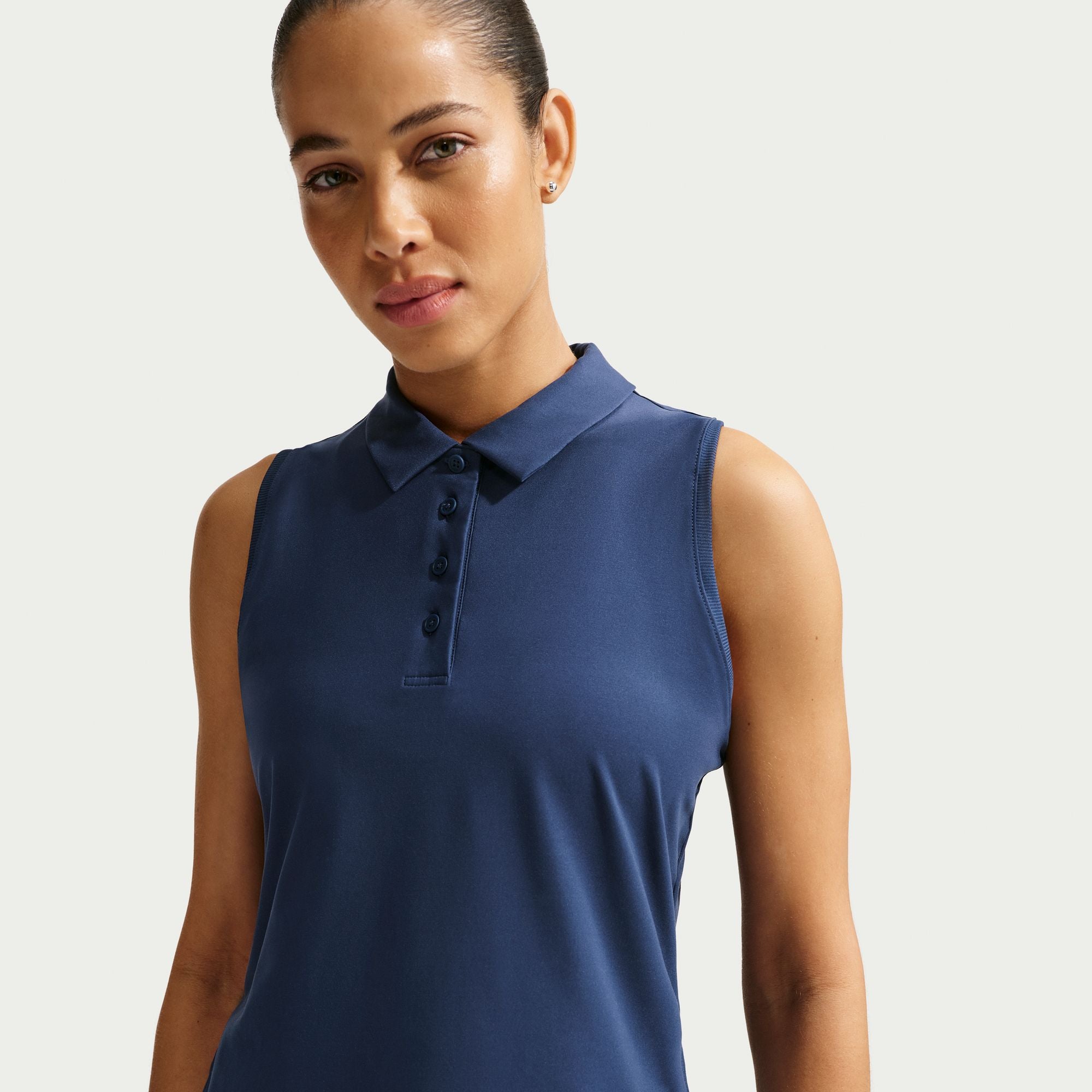Nike Women's Victory Dri-FIT Sleeveless Polo in Midnight Navy/White
