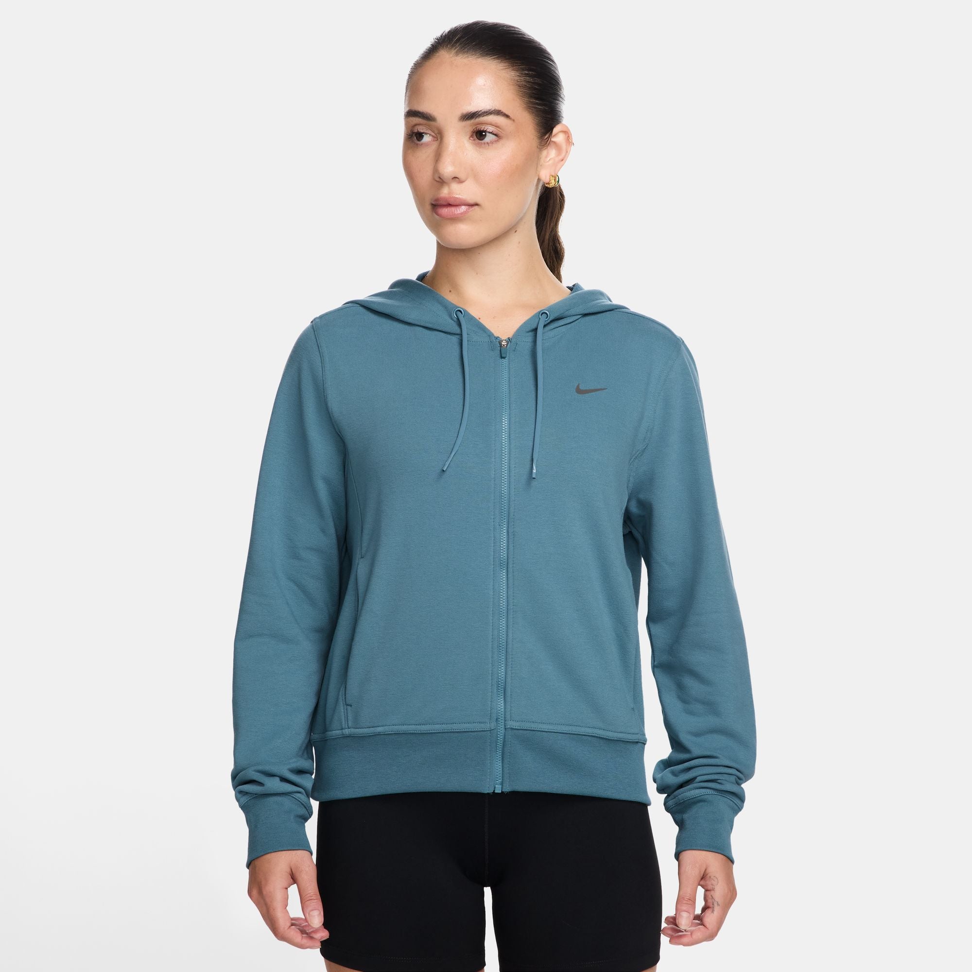 Nike Women's Dri-FIT One Full-Zip French Terry Hoodie in Smokey Blue/Black