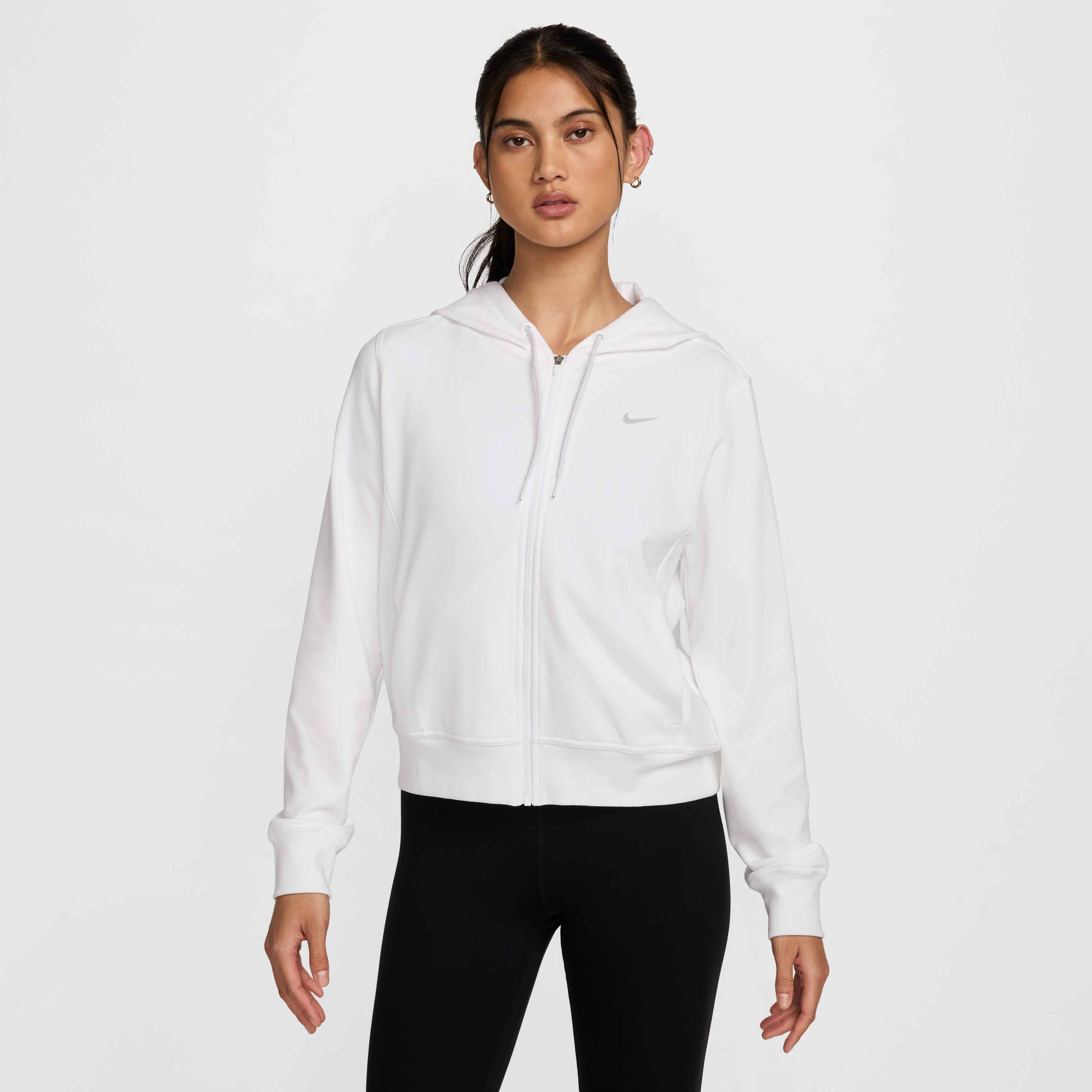 Nike Women's Dri-FIT One Full-Zip French Terry Hoodie in White/Black