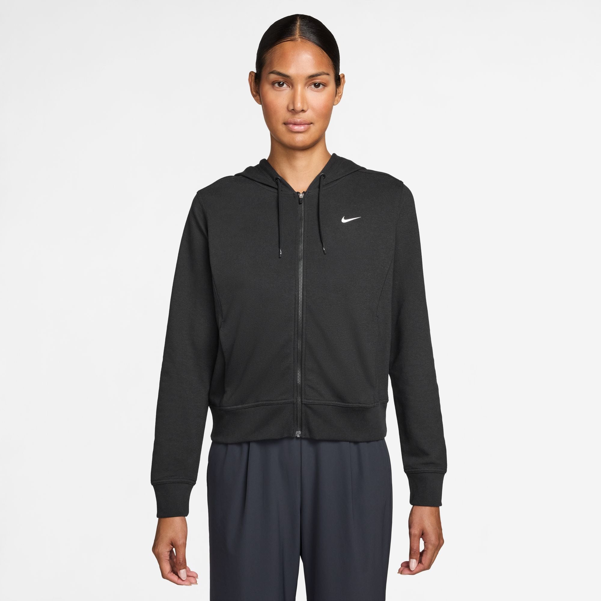 Nike Women's Dri-FIT One Full-Zip French Terry Hoodie in Black/White