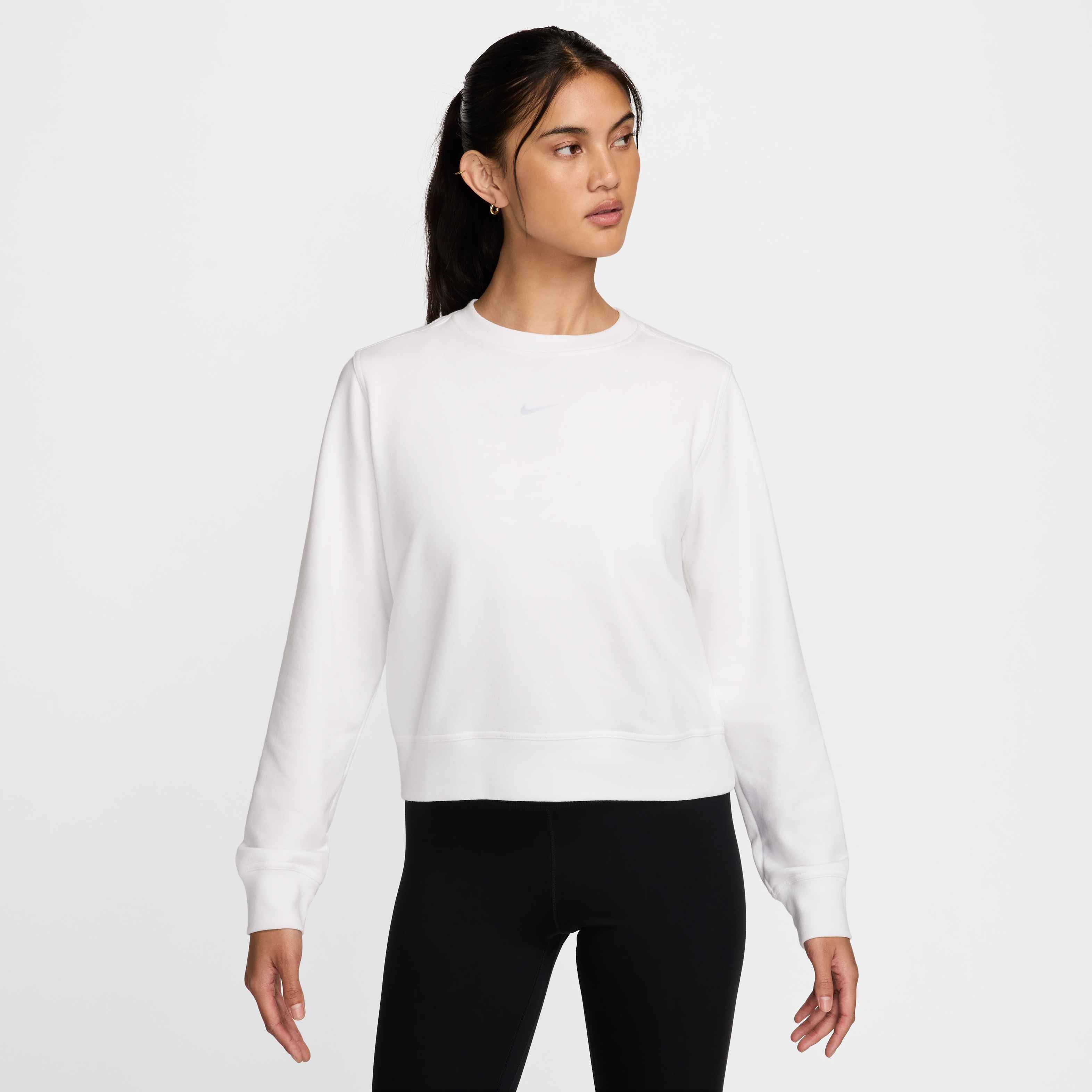 Nike Women's French Terry Crew Neck Sweatshirt in White/Black