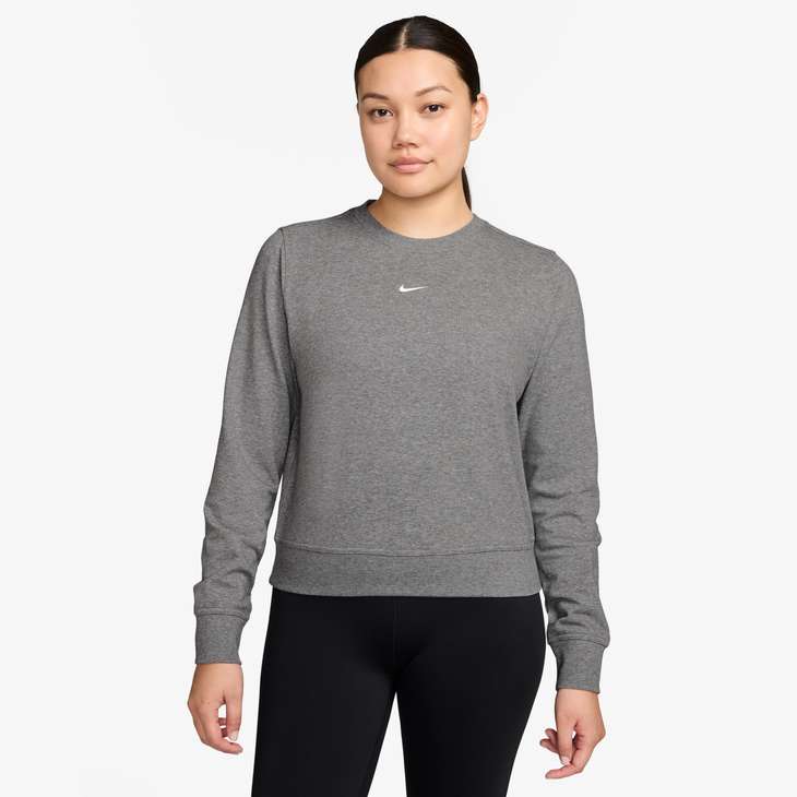 Nike Women's French Terry Crew Neck Sweatshirt in Carbon Heather/White
