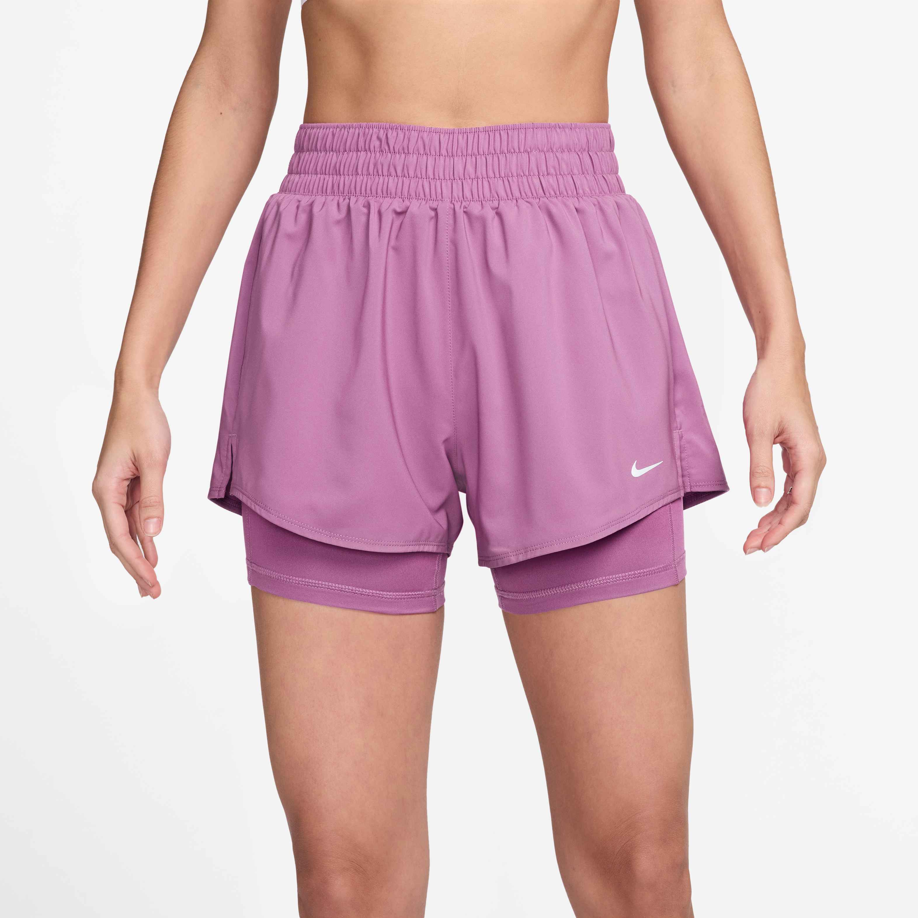 Nike Women's One Dri-FIT High-Waisted 8cm 2-in-1 Shorts in Lt Magenta/White
