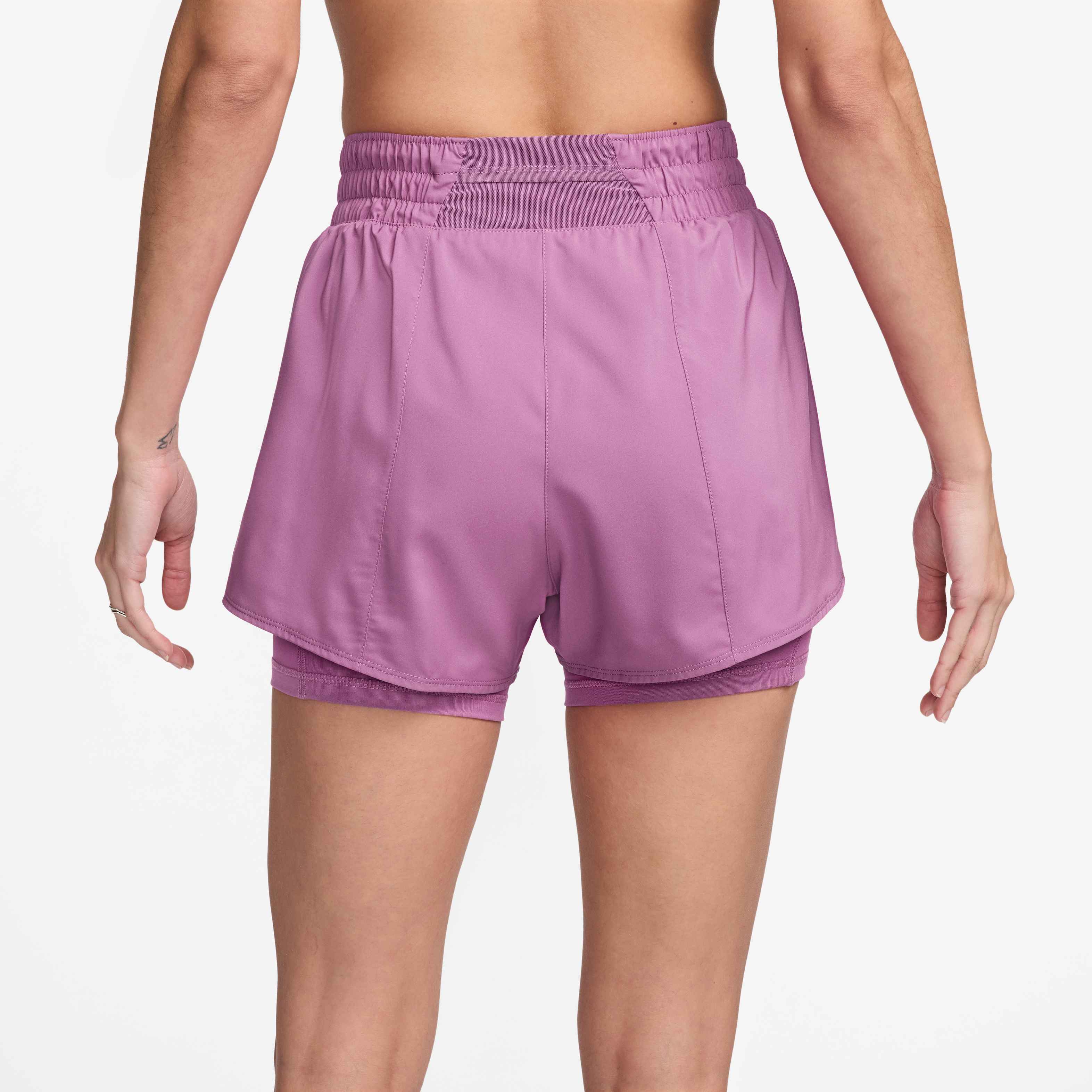 Nike Women's One Dri-FIT High-Waisted 8cm 2-in-1 Shorts in Lt Magenta/White