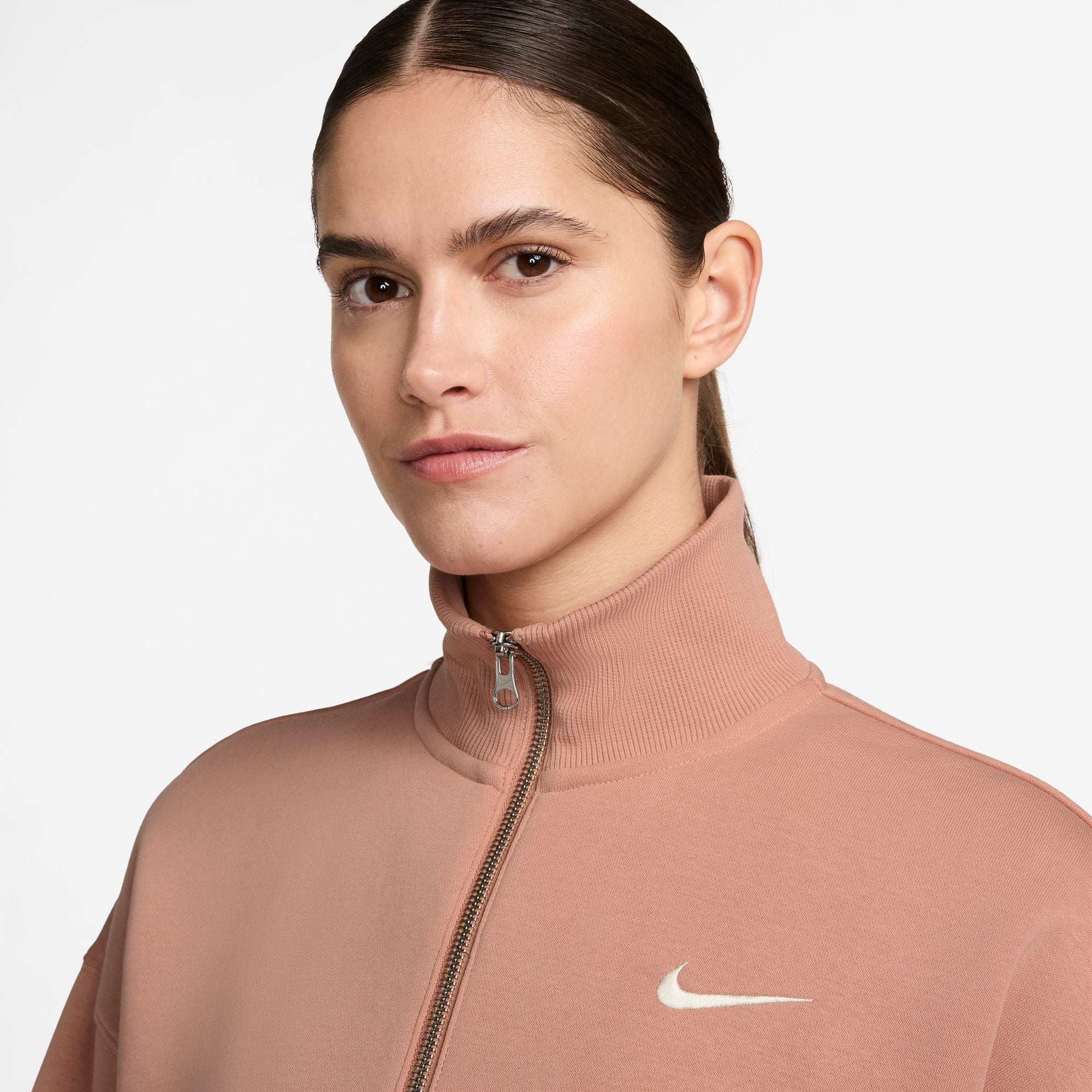 Nike Women's Sportswear Phoenix Fleece Full-Zip Hoodie in Rose Gold/Sail