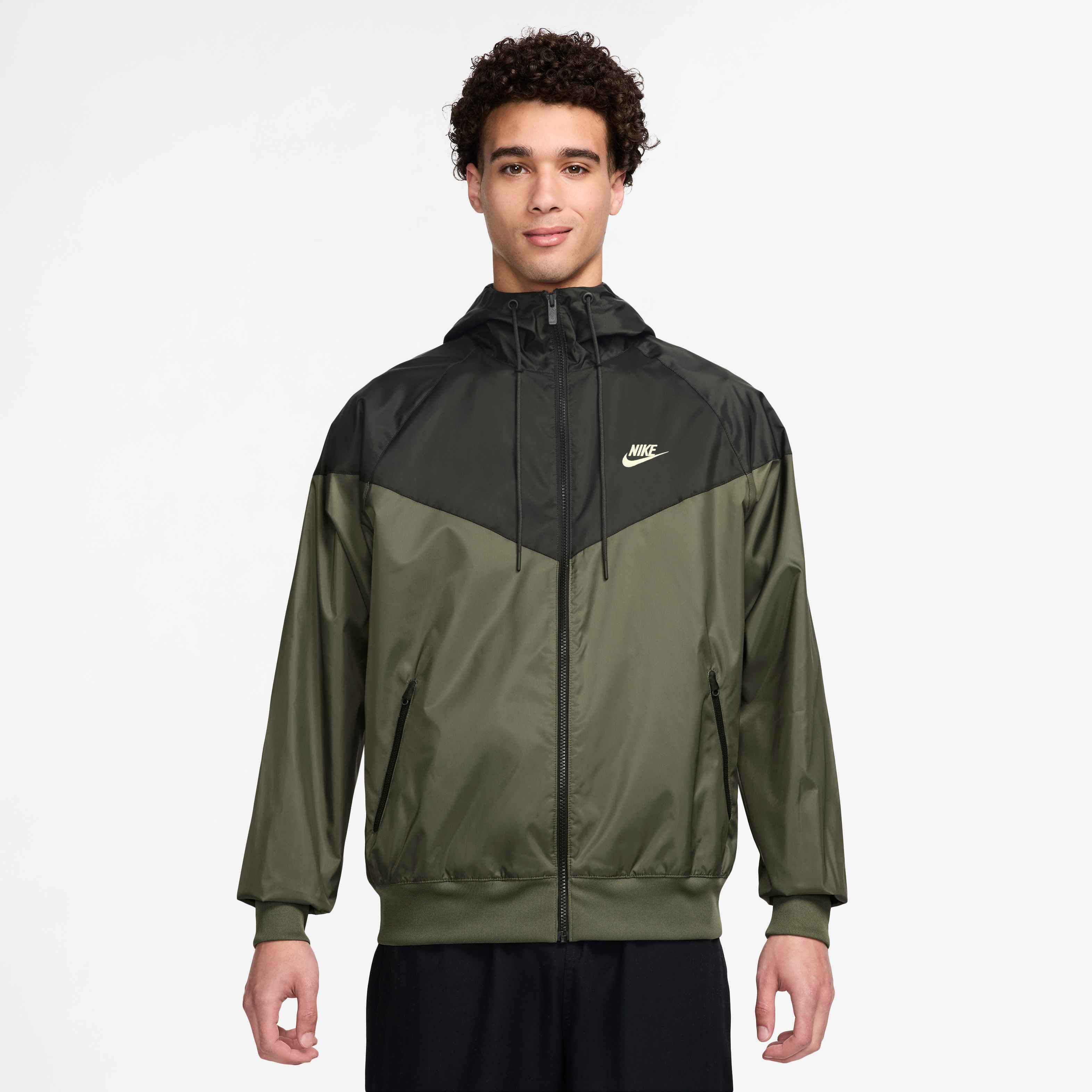 Nike Men's Sportswear Windrunner Hooded Jacket in Medium Olive/Sequoia/Sail
