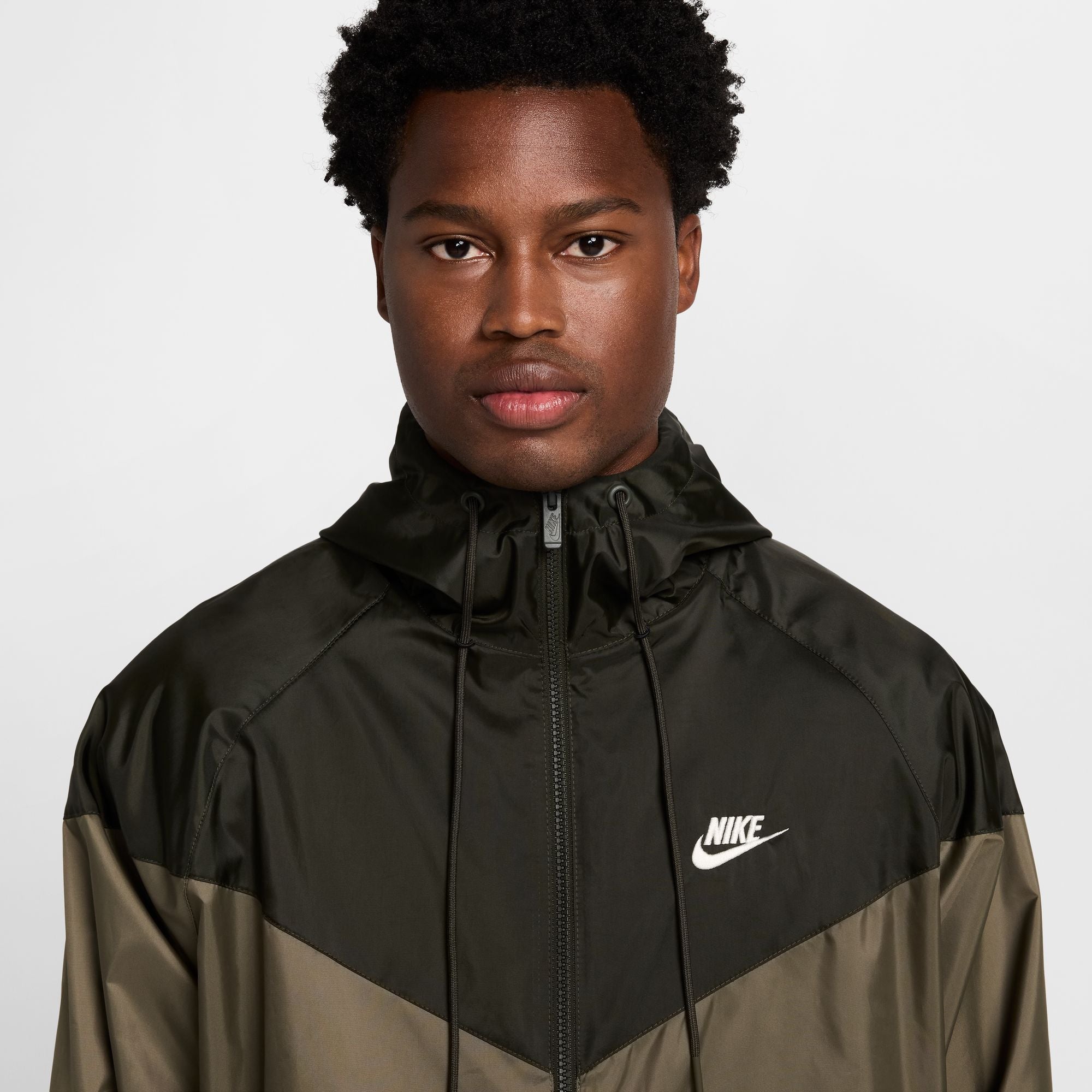 Nike Men's Sportswear Windrunner Hooded Jacket in Medium Olive/Sequoia/Sail
