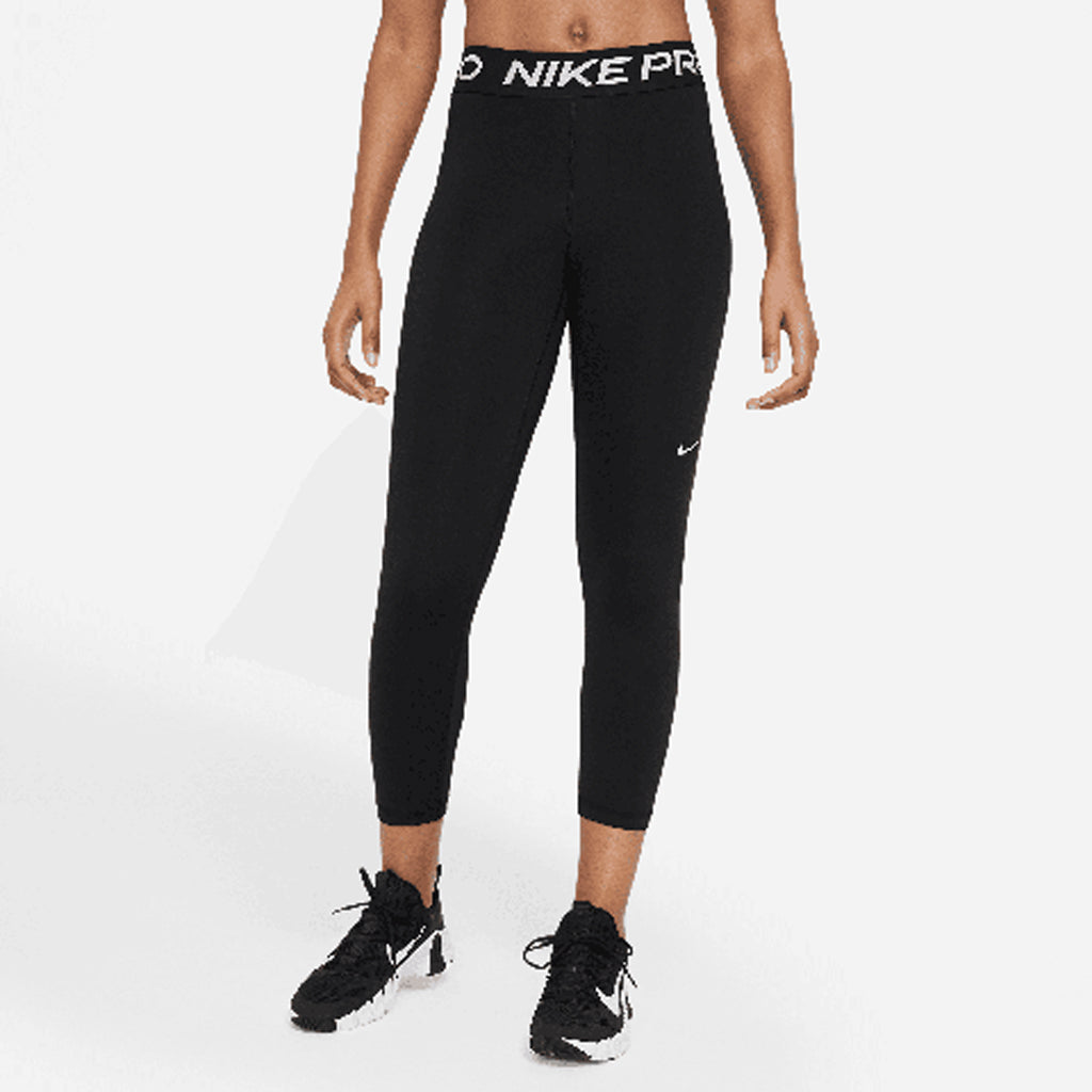Nike Women's Pro Mid-Rise Crop Mesh-Panel Leggings in Black/White