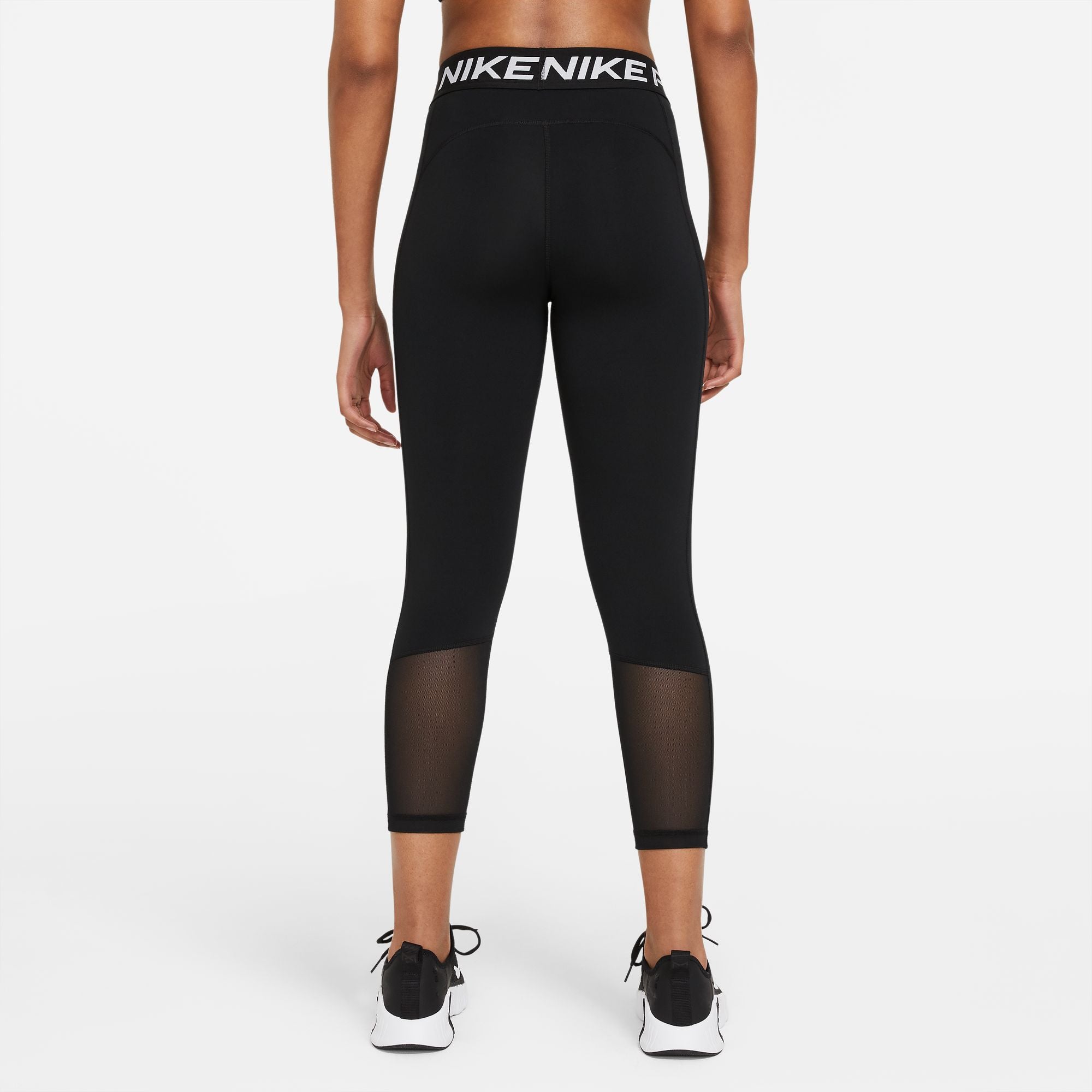 Nike Women's Pro Mid-Rise Crop Mesh-Panel Leggings in Black/White
