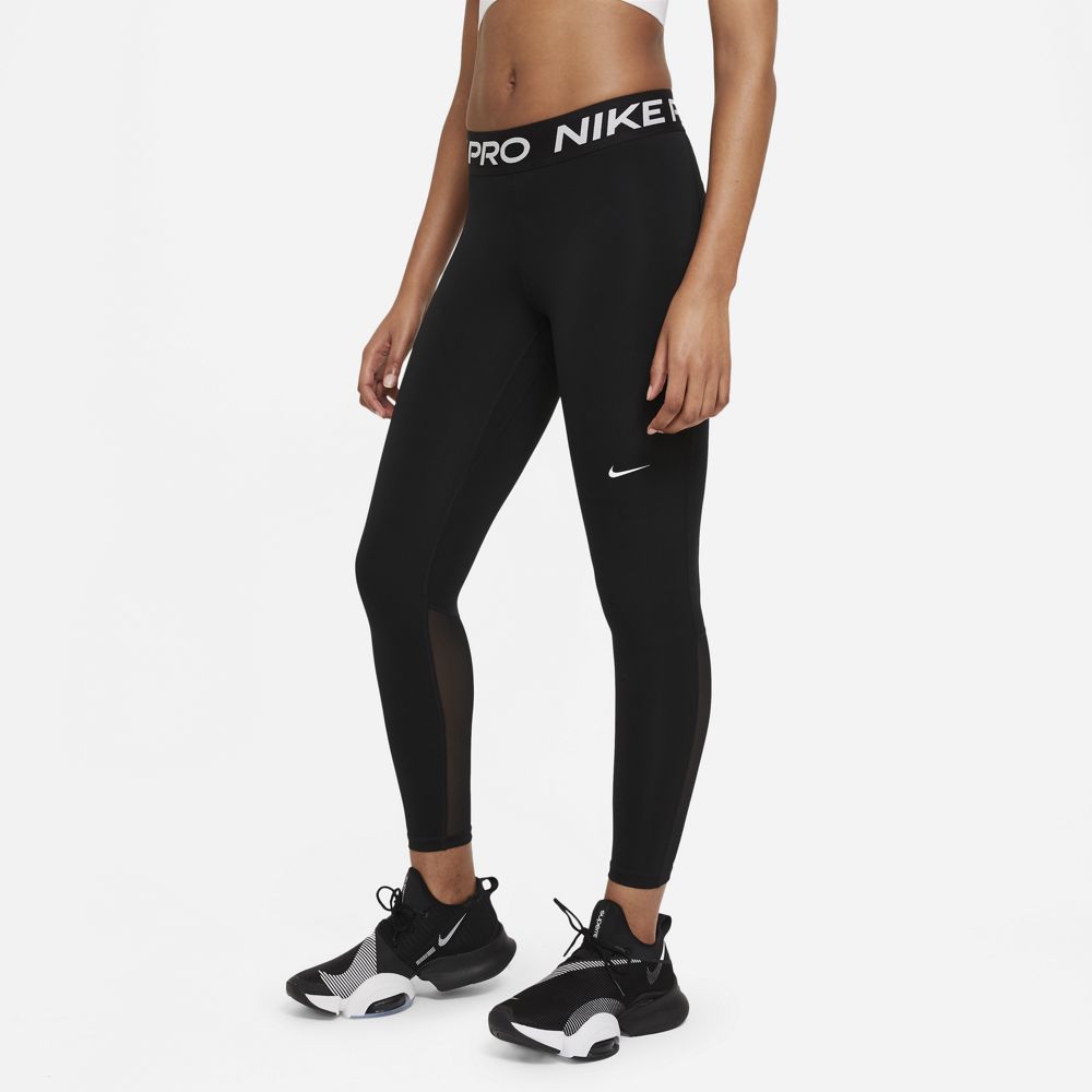 Nike Women's Pro Mid-Rise Mesh-Panelled Leggings in Black/White