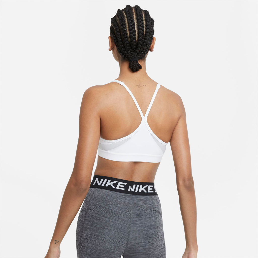 Nike Women's Indy Light-Support Padded V-Neck Sports Bra in White/Grey Fog/Particle Grey
