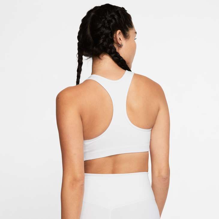 Nike Women's Dri-FIT Swoosh Medium-Support 1-Piece Pad Sports Bra in White/Black
