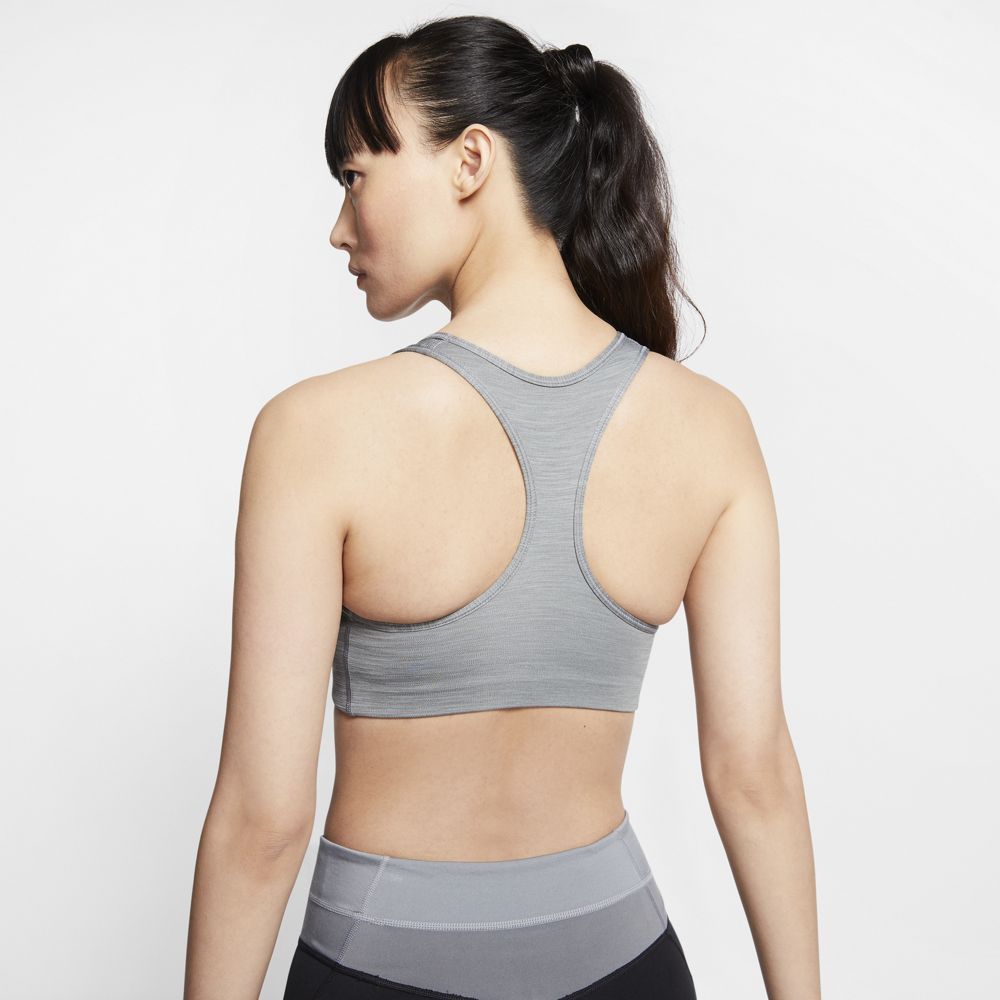 Nike Women's Dri-FIT Swoosh Medium-Support 1-Piece Pad Sports Bra in Smoke Grey/Htr/Black