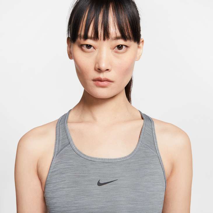 Nike Women's Dri-FIT Swoosh Medium-Support 1-Piece Pad Sports Bra in Smoke Grey/Htr/Black