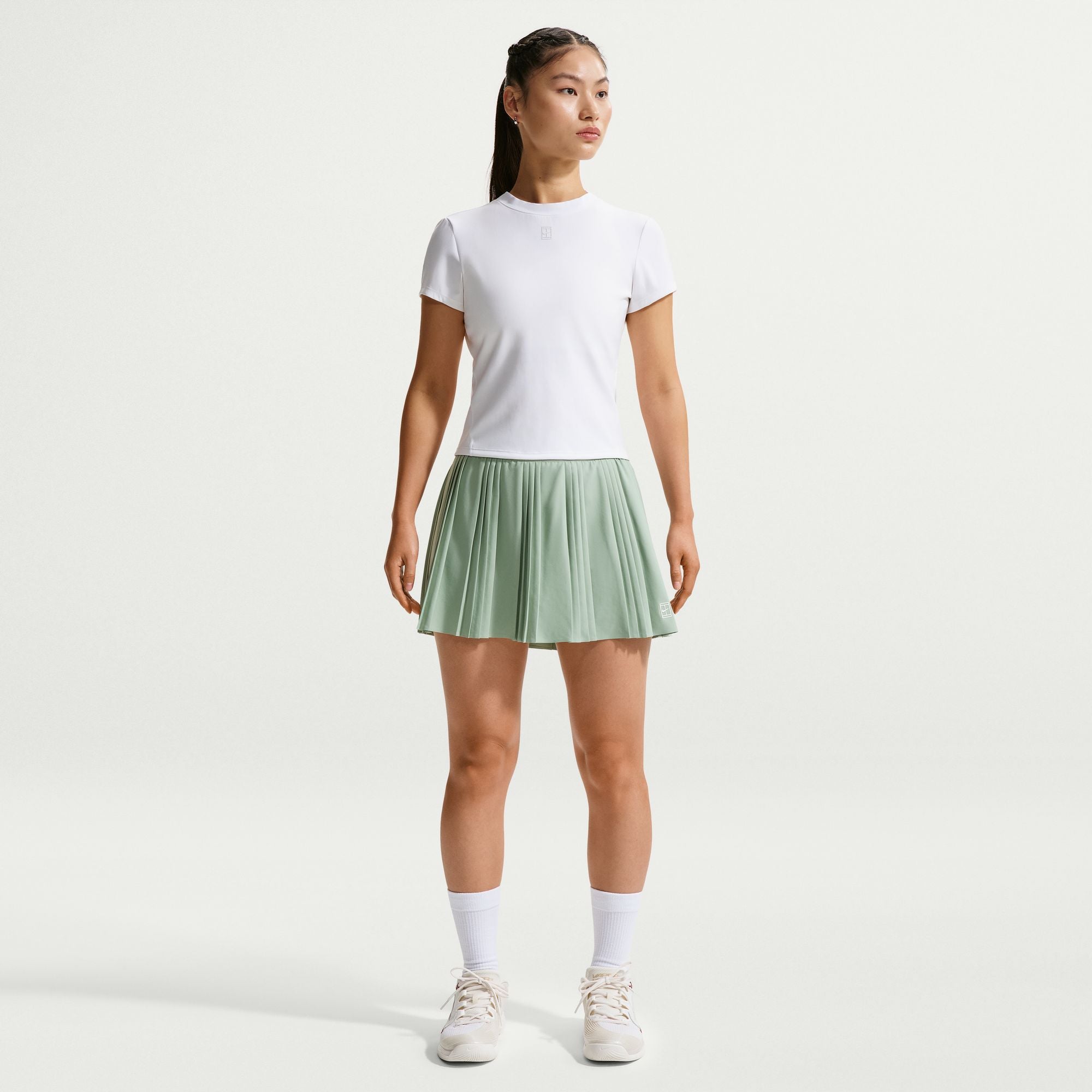 Nike Women's Court Dri-FIT Advantage Ace High-Rise Pleated 15" Tennis Skirt in STEAM/WHITE