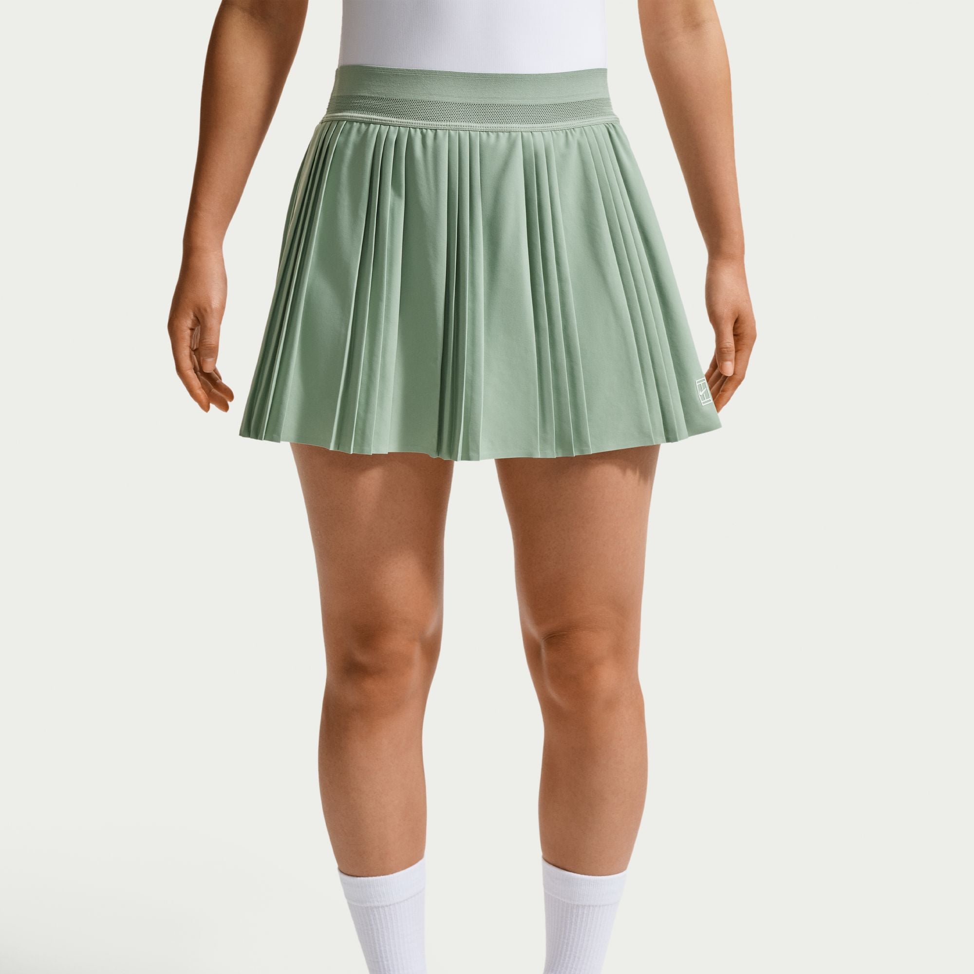 Nike Women's Court Dri-FIT Advantage Ace High-Rise Pleated 15" Tennis Skirt in STEAM/WHITE