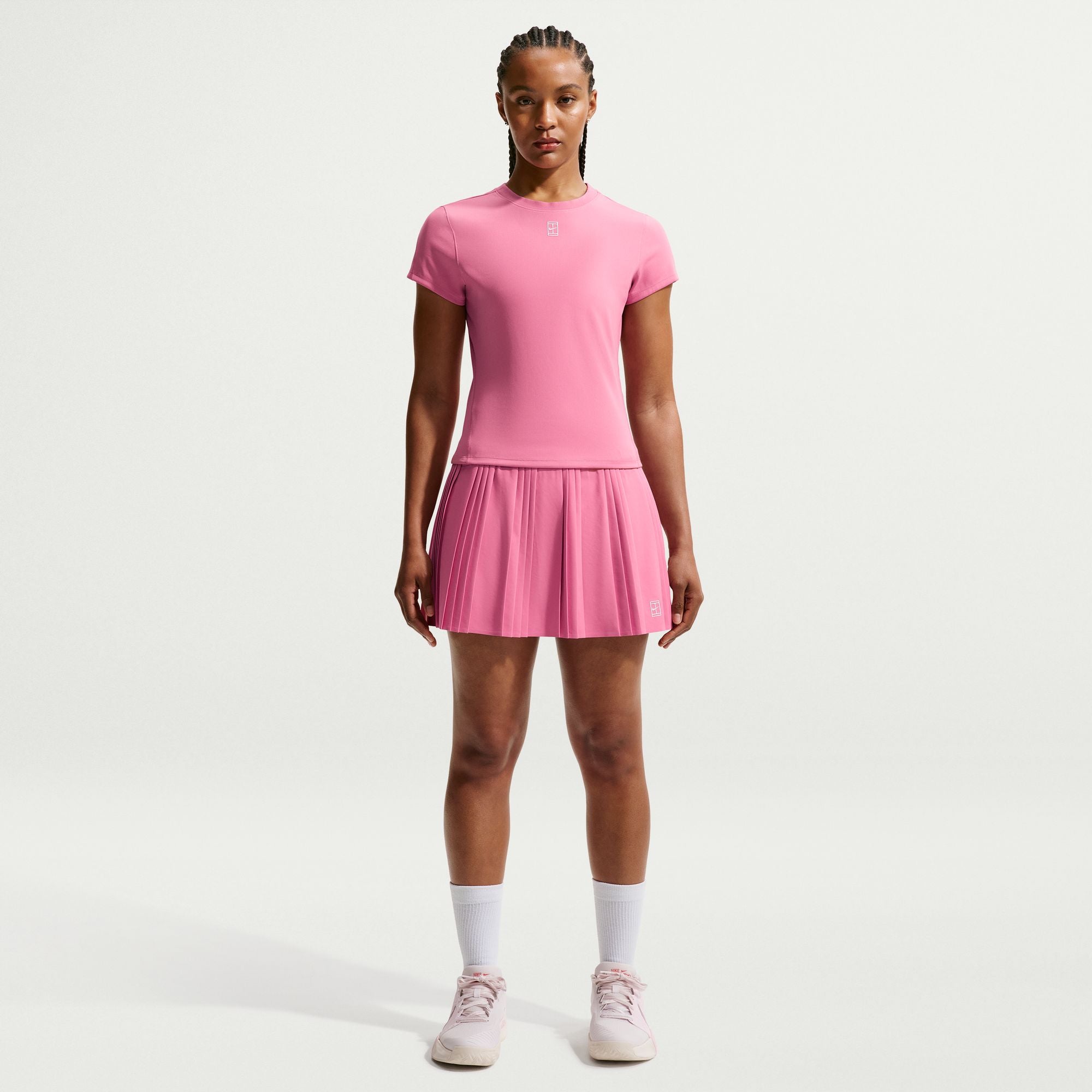 Nike Women's Court Dri-FIT Advantage Ace High-Rise Pleated 15" Tennis Skirt in PEONY/WHITE