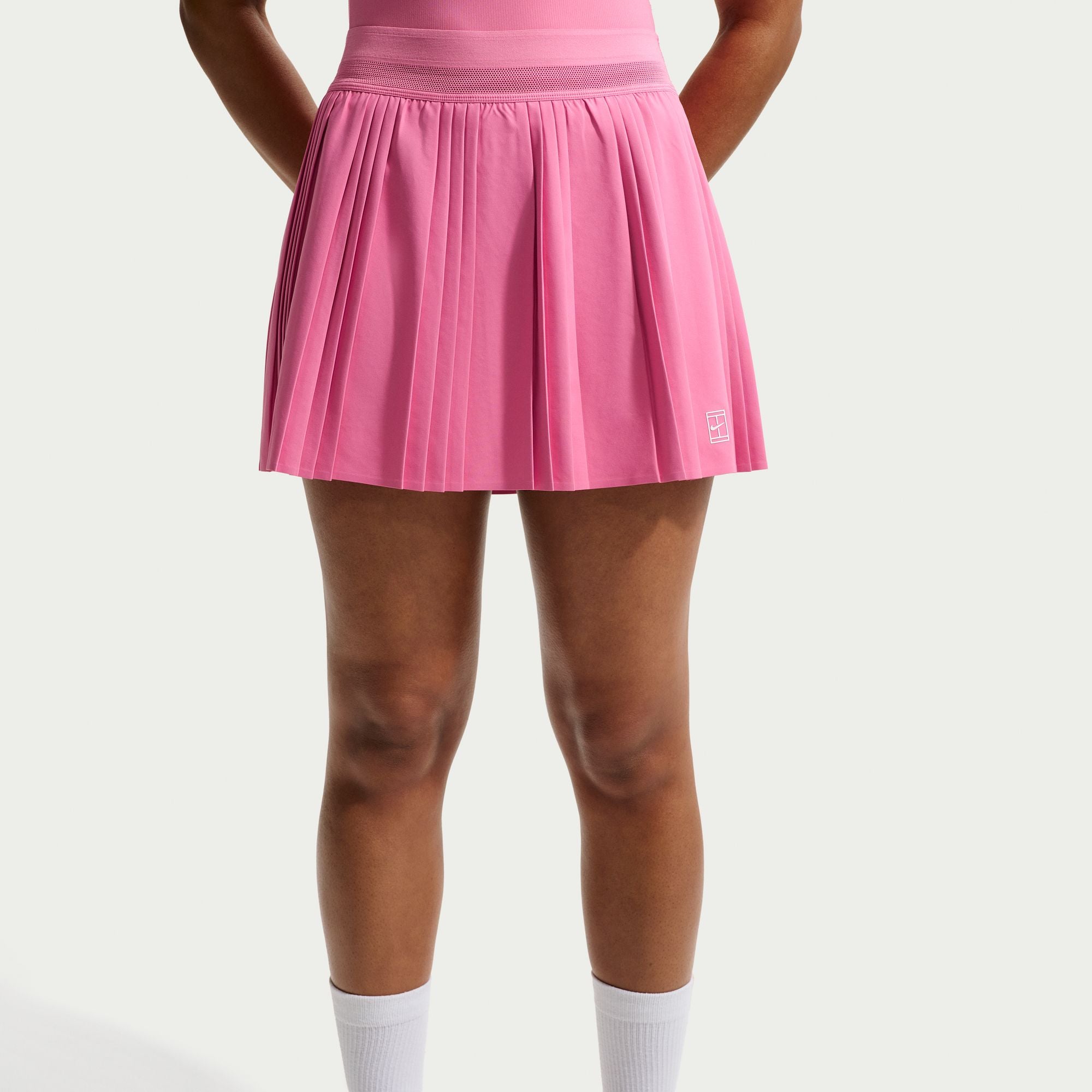Nike Women's Court Dri-FIT Advantage Ace High-Rise Pleated 15" Tennis Skirt in PEONY/WHITE