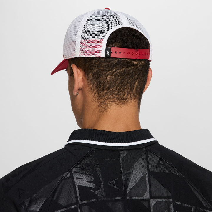 Nike Unisex Rise Structured Trucker Cap in Gym Red/White/White/White