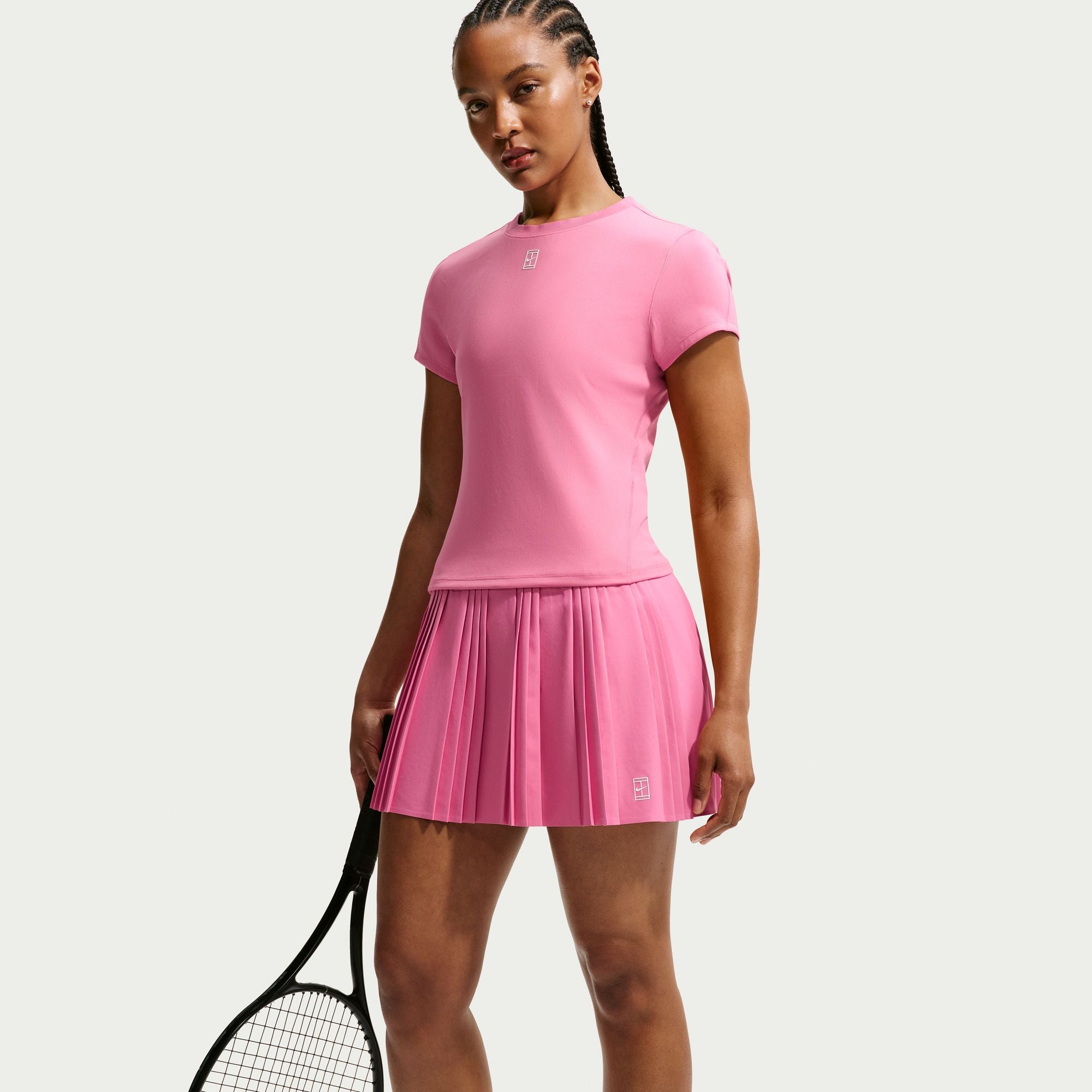 Nike Women's Court Dri-FIT Advantage Ace High-Rise Pleated 15" Tennis Skirt in PEONY/WHITE