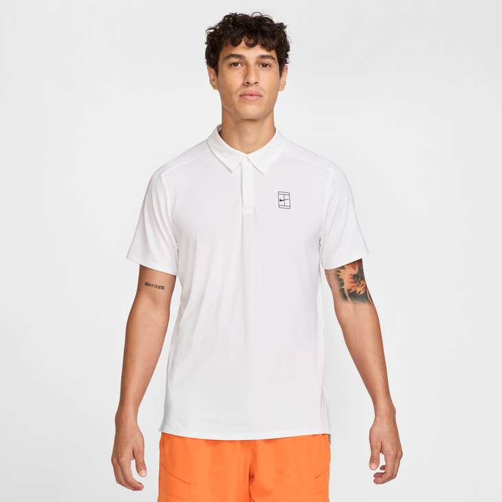 Nike Men's Court Advantage Dri-FIT Tennis Polo in WHITE/WHITE/BLACK