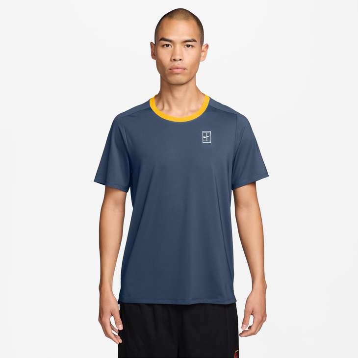 Nike Men's Court Advantage Dri-FIT Tennis Top in NEW SLATE/LASER ORANGE/WHITE