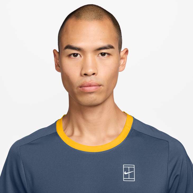 Nike Men's Court Advantage Dri-FIT Tennis Top in NEW SLATE/LASER ORANGE/WHITE