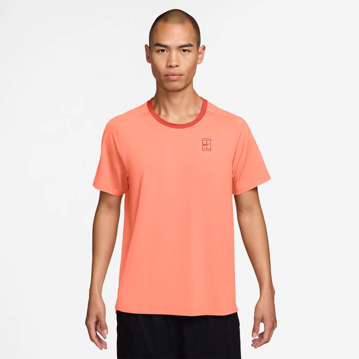 Nike Men's Court Advantage Dri-FIT Tennis Top in ATOMIC PINK/PICANTE RED/PICANTE RED