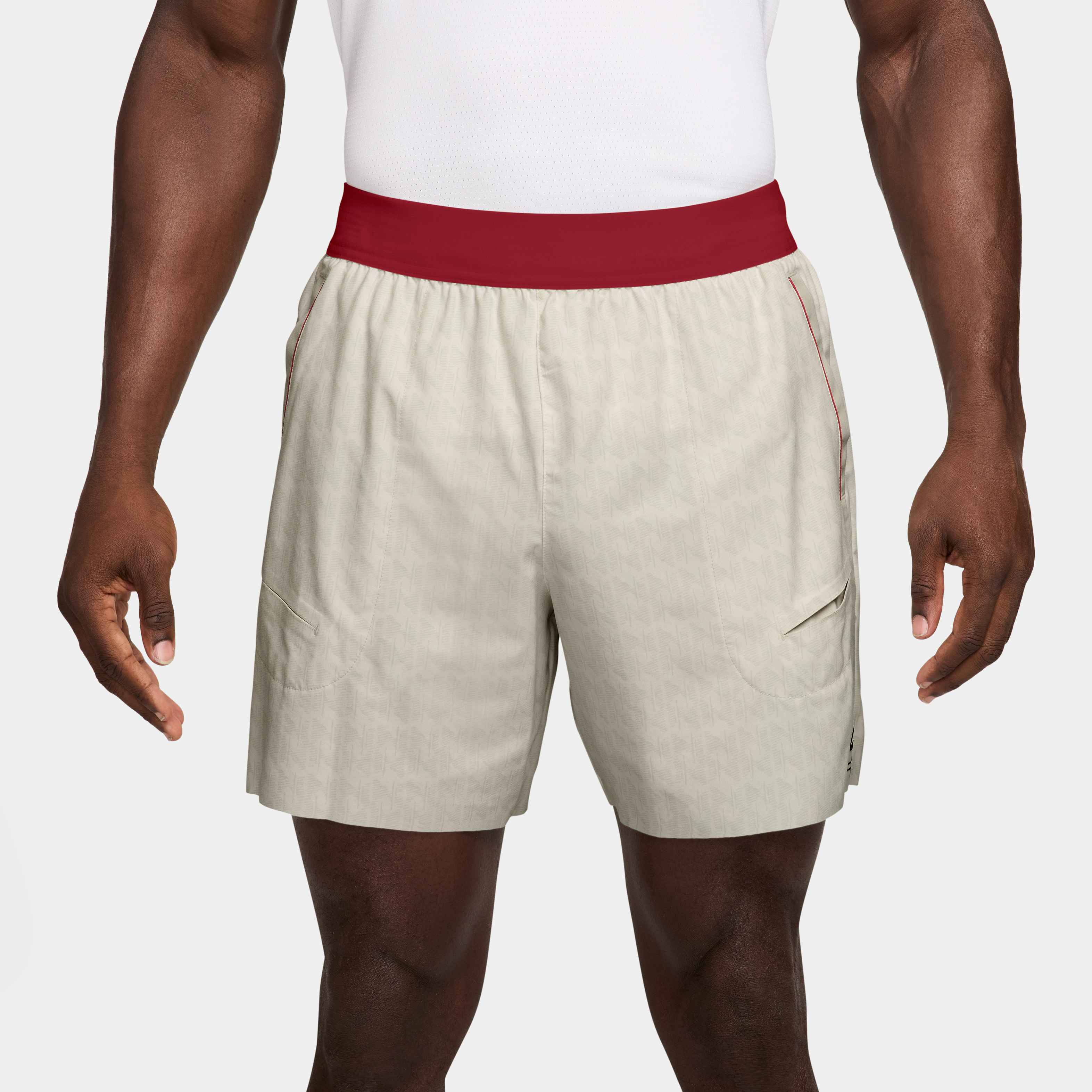 Nike Men's Court Dri-FIT Advantage 6" Printed Short in LIGHT BONE/TOUGH RED/BLACK