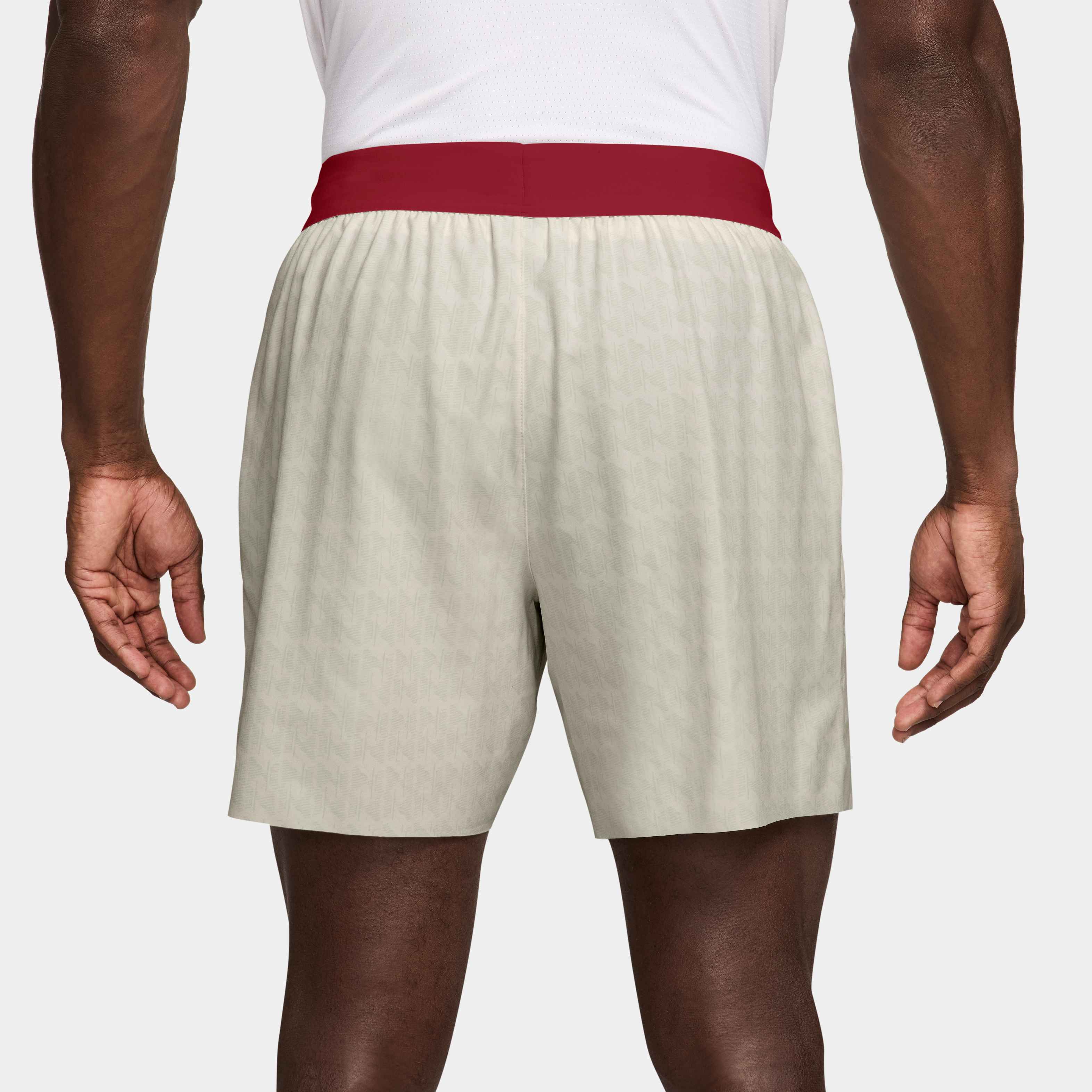 Nike Men's Court Dri-FIT Advantage 6" Printed Short in LIGHT BONE/TOUGH RED/BLACK