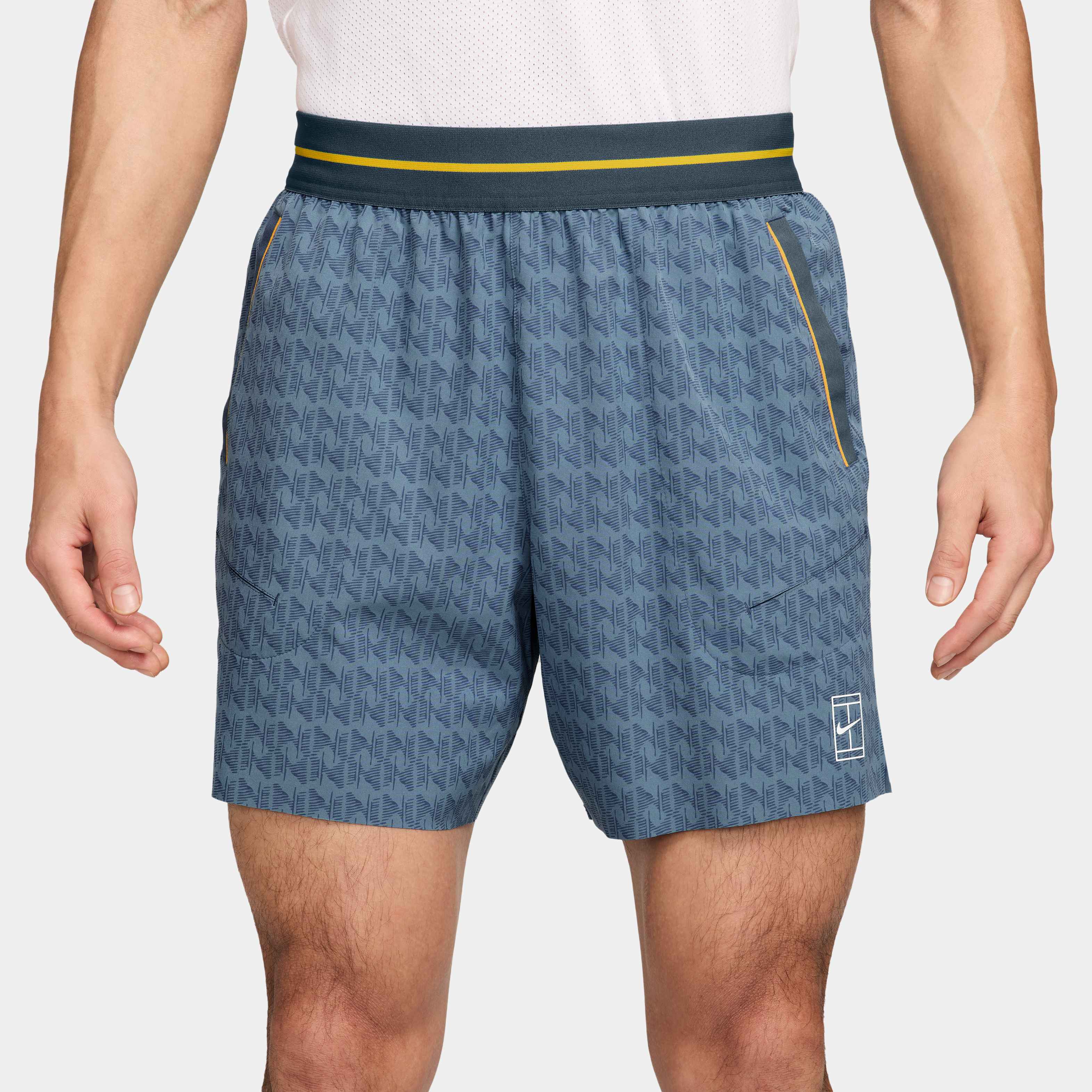 Nike Men's Court Dri-FIT Advantage 6" Printed Short in NEW SLATE/ARMORY NAVY/WHITE