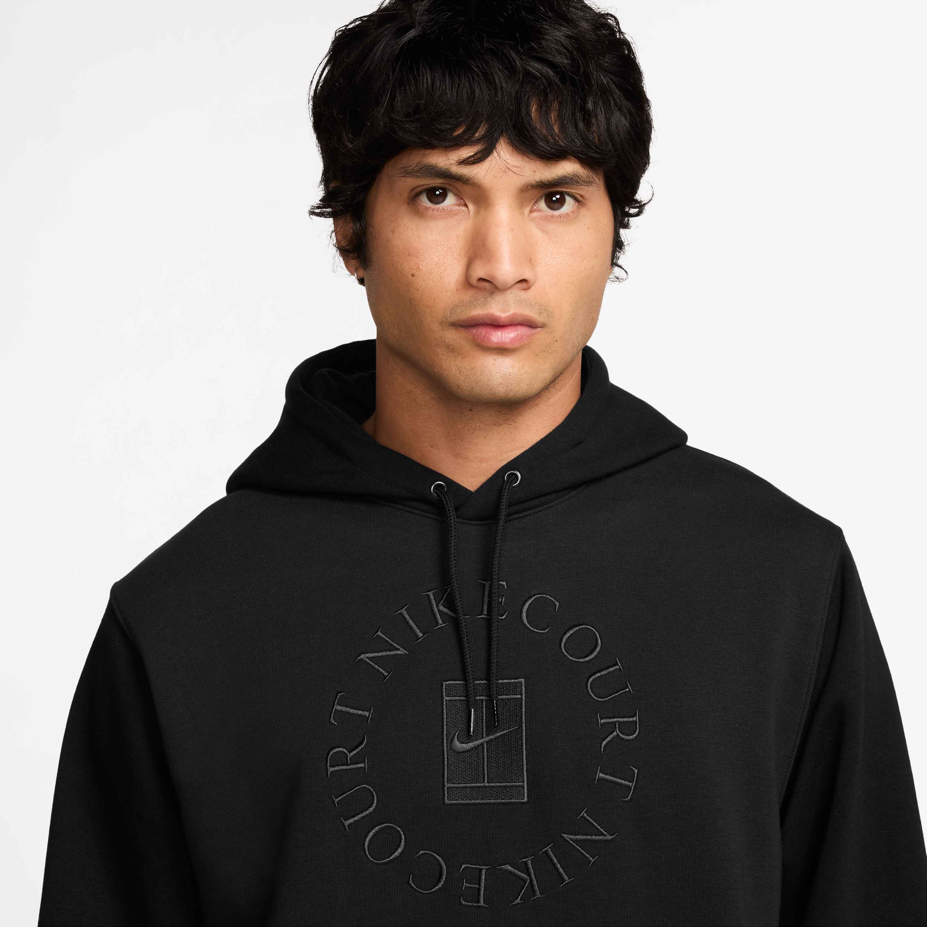 Nike Men's Court Heritage Dri-FIT French Terry Tennis Pullover Hoodie in Black/Anthracite