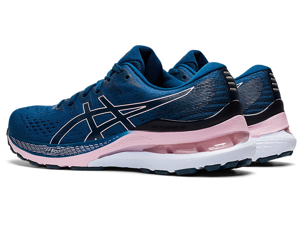 Asics Women's Gel-Kayano 28 Mako Wide (D) Running Shoes in Blue/Barely Rose