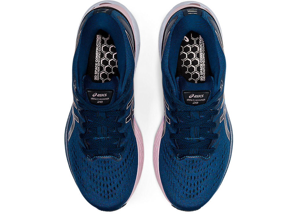 Asics Women's Gel-Kayano 28 Mako Wide (D) Running Shoes in Blue/Barely Rose