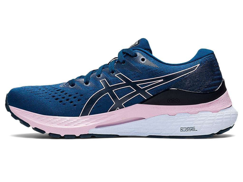 Asics Women's Gel-Kayano 28 Mako Wide (D) Running Shoes in Blue/Barely Rose