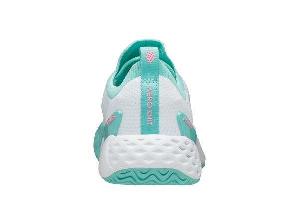 K-Swiss Women's W Aero Knit Tennis Shoes in White/Aruba Blue/Soft Neon Pink