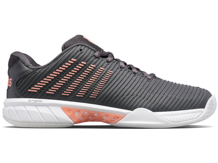 K-Swiss Womens Hypercourt Express 2 Tennis Shoes in Asphalt/White/Peach Amber