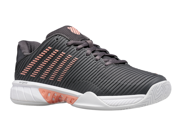 K-Swiss Womens Hypercourt Express 2 Tennis Shoes in Asphalt/White/Peach Amber