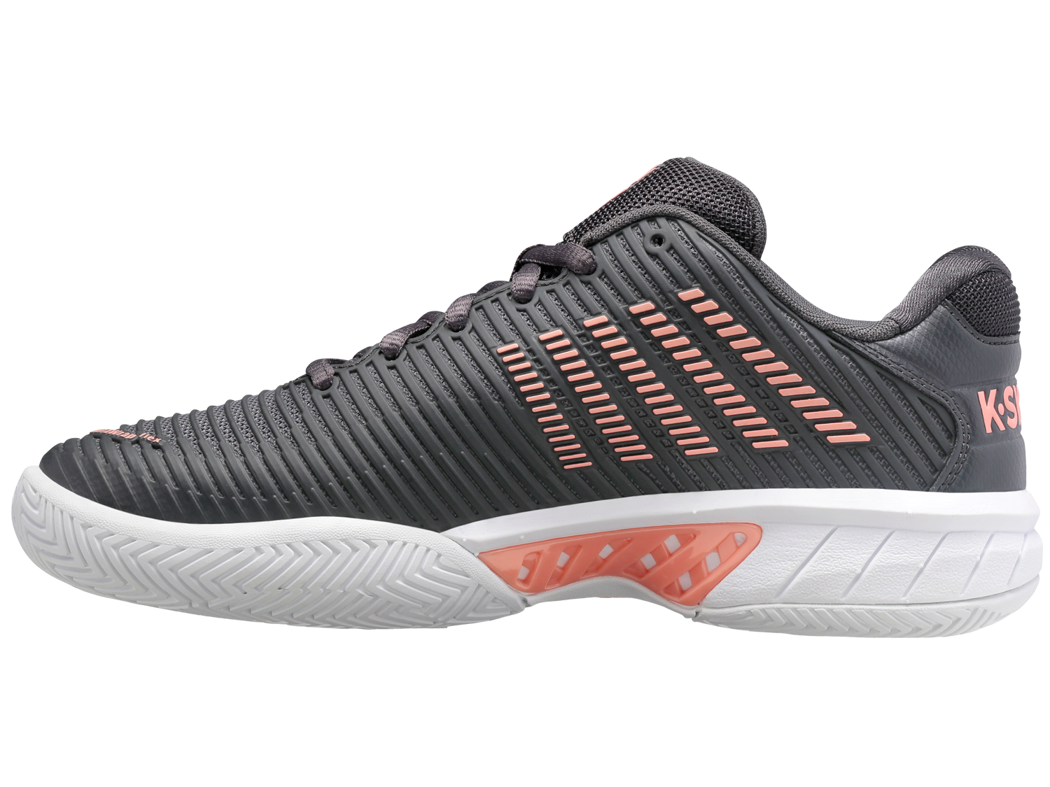 K-Swiss Womens Hypercourt Express 2 Tennis Shoes in Asphalt/White/Peach Amber
