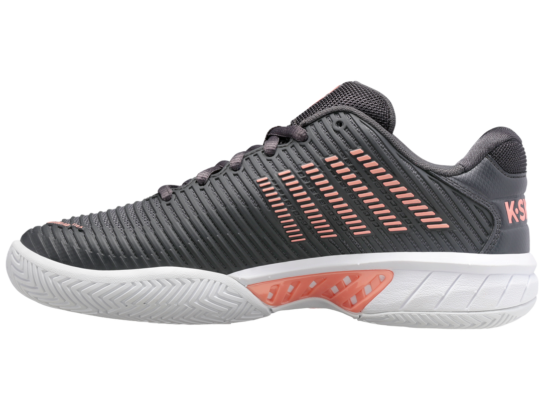 K-Swiss Womens Hypercourt Express 2 Tennis Shoes in Asphalt/White/Peach Amber