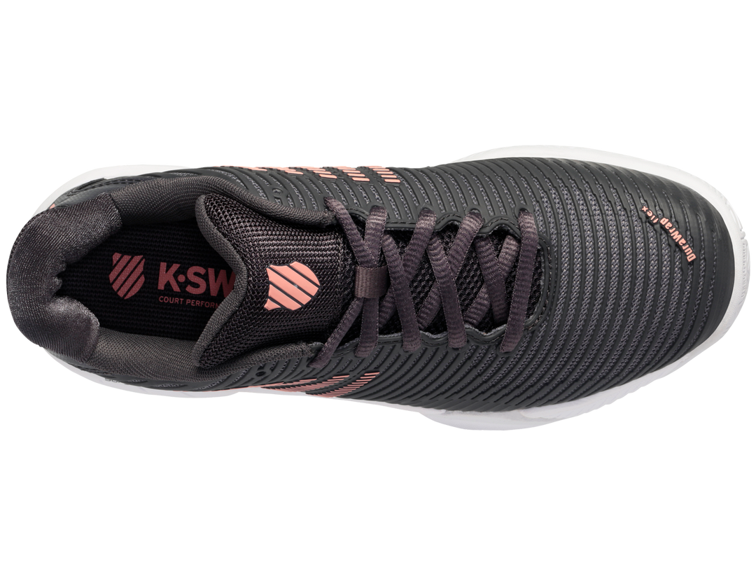 K-Swiss Womens Hypercourt Express 2 Tennis Shoes in Asphalt/White/Peach Amber