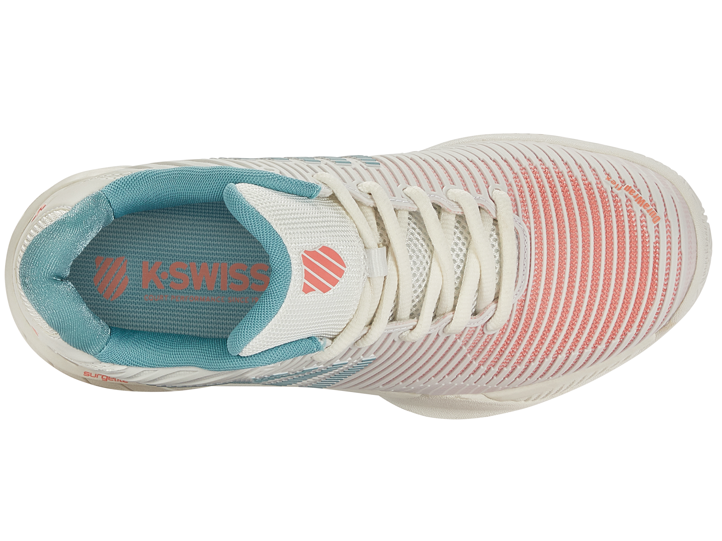 K-Swiss Women's Hypercourt Express 2 Tennis Shoes in Blanc De Blanc/ Nile Blue/ Desert Flower