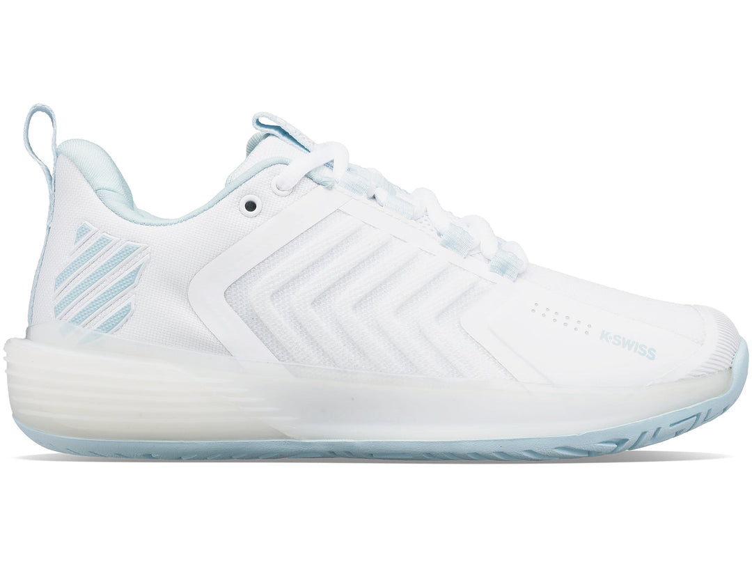 K-Swiss Womens Ultrashot 3 Tennis Shoes in White/Blue Glow