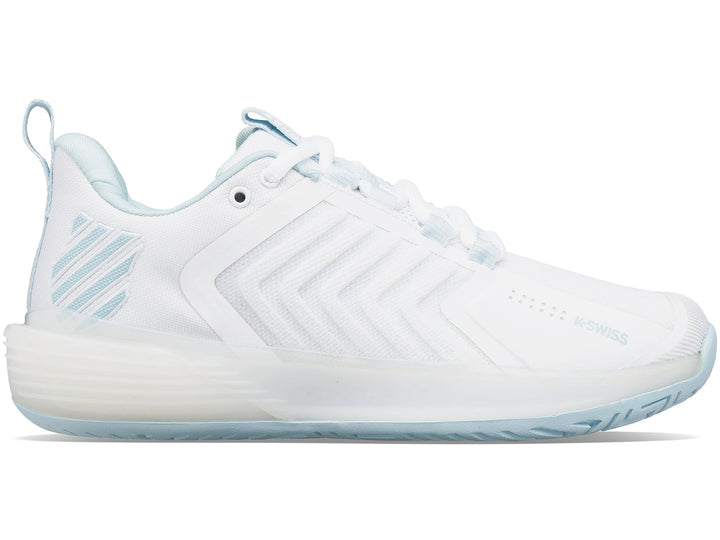 K-Swiss Womens Ultrashot 3 Tennis Shoes in White/Blue Glow