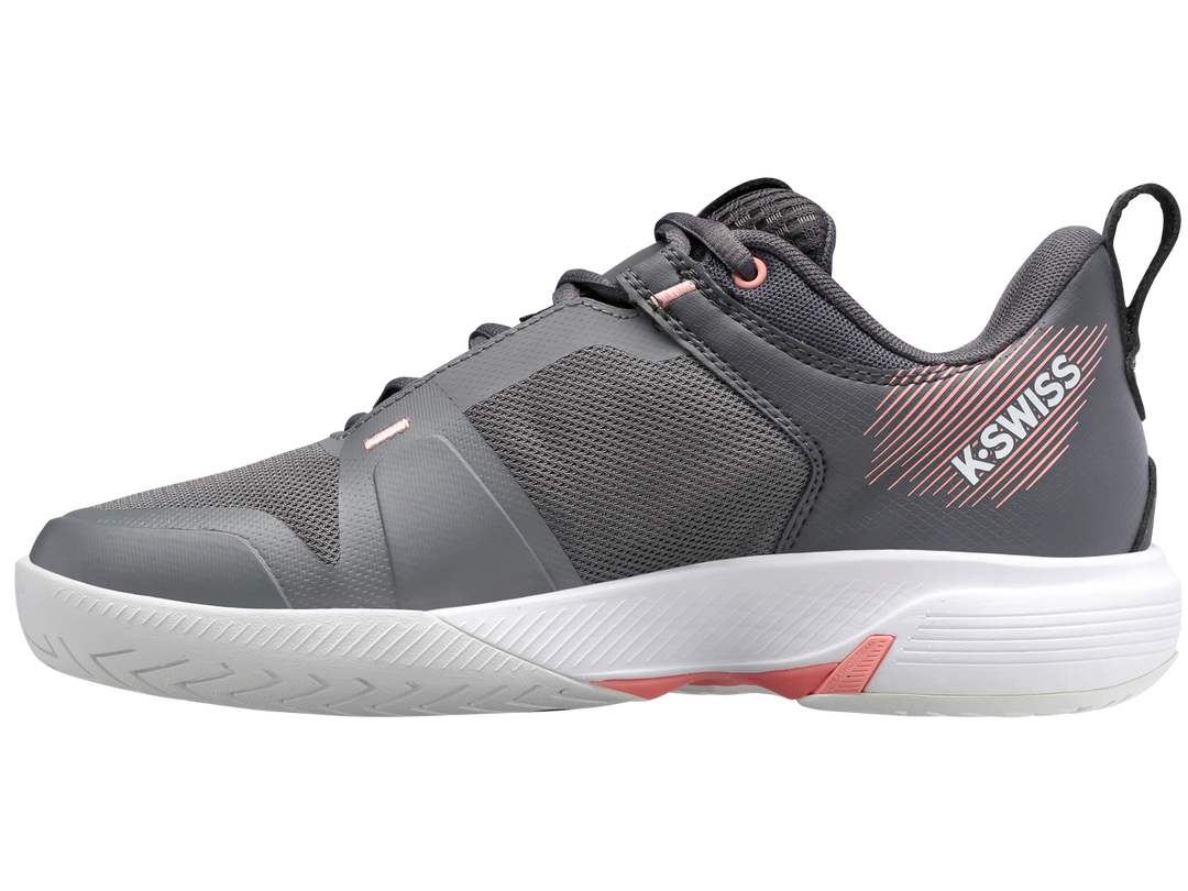 K-Swiss Womens Ultrashot Team Tennis Shoes in Steel Gray/Asphalt/Peach Amber