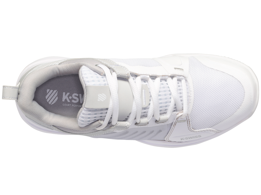K-Swiss Womens Ultrashot Team Tennis Shoes in White/Lunar Rock/Silver